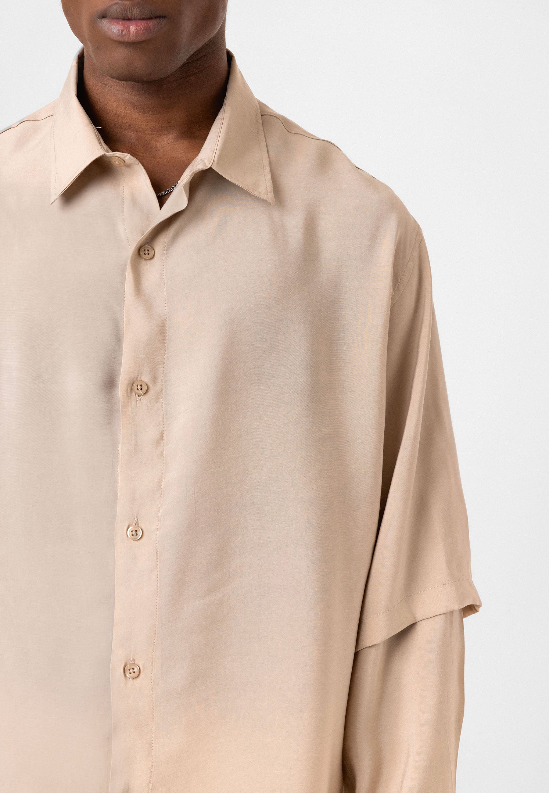Light Beige Button-Up Shirt – Comfort Fit, Soft Everyday Style