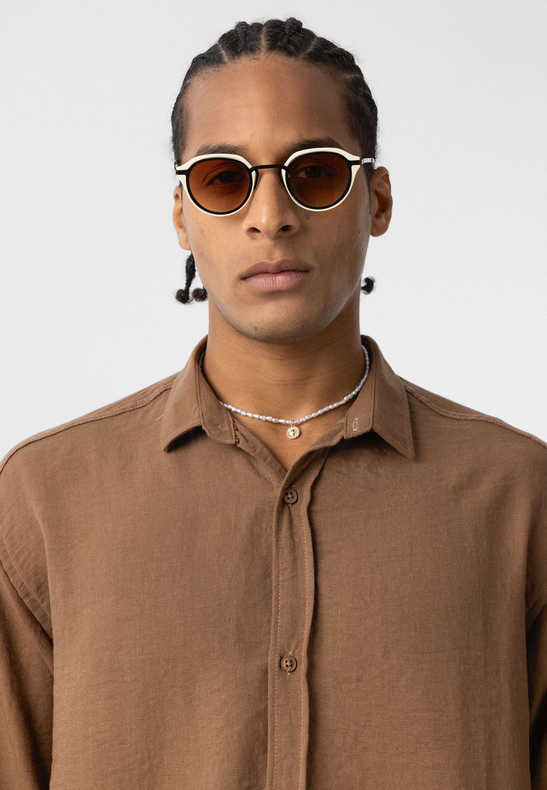 Soft Vizon Beige Striped Muslin Linen Oversize Shirt – Relaxed Natural Comfort