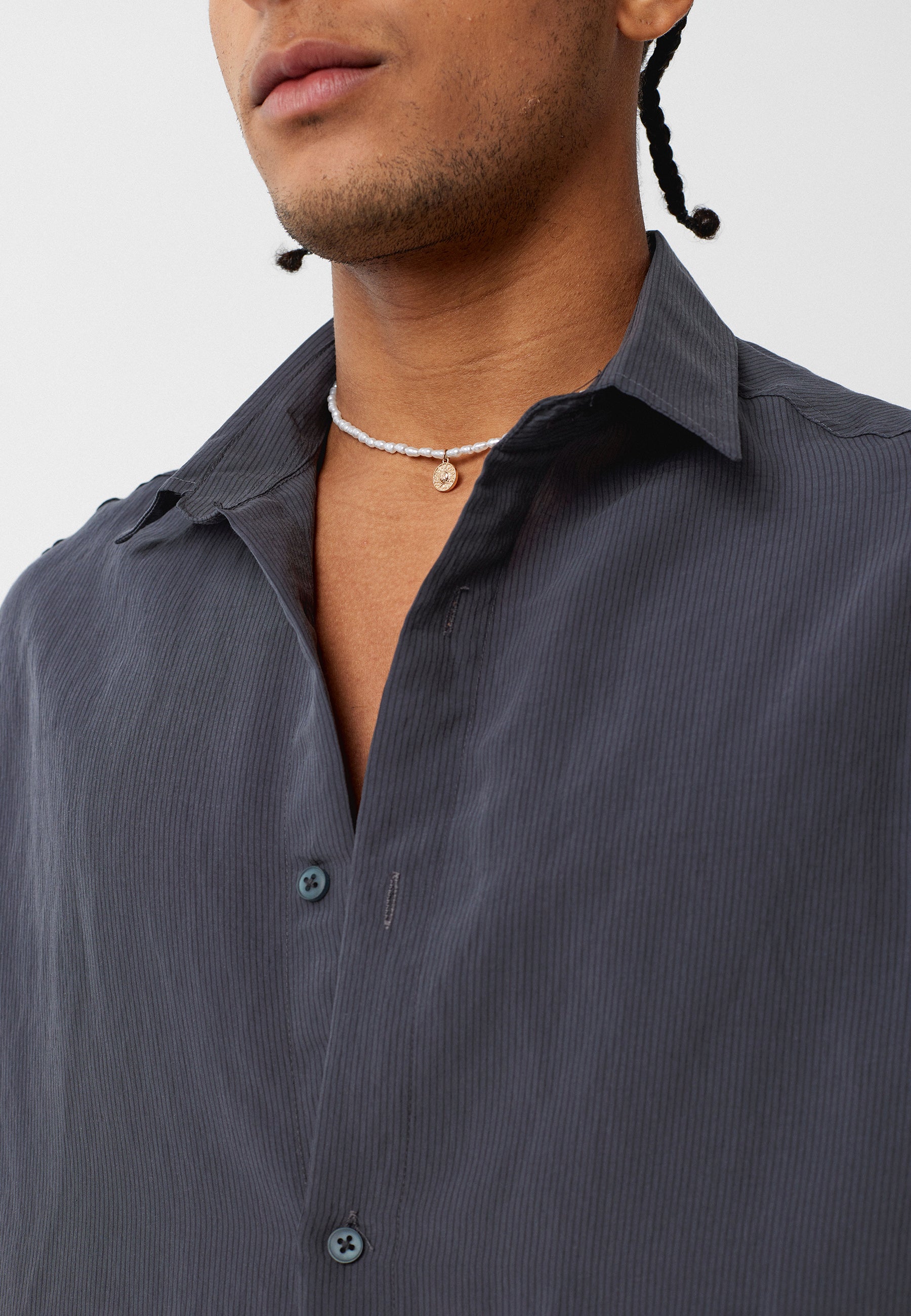 Charcoal Grey Oversized Long-Sleeve Shirts