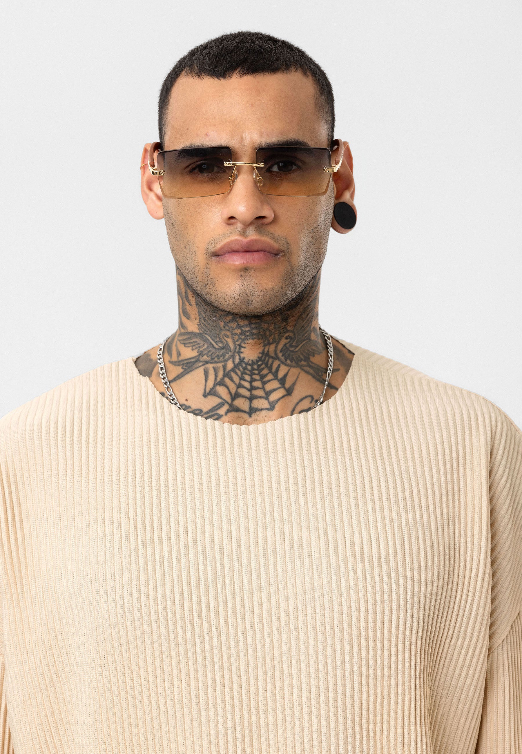 Beige Ribbed Oversized T-Shirt Trendy Casual Look