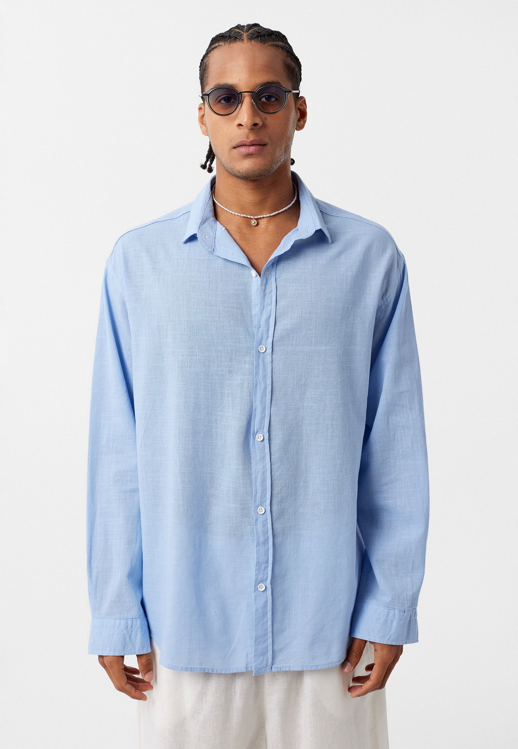 Sky Blue Long Sleeve Oversized Linen Shirt – Light, Airy & Timeless