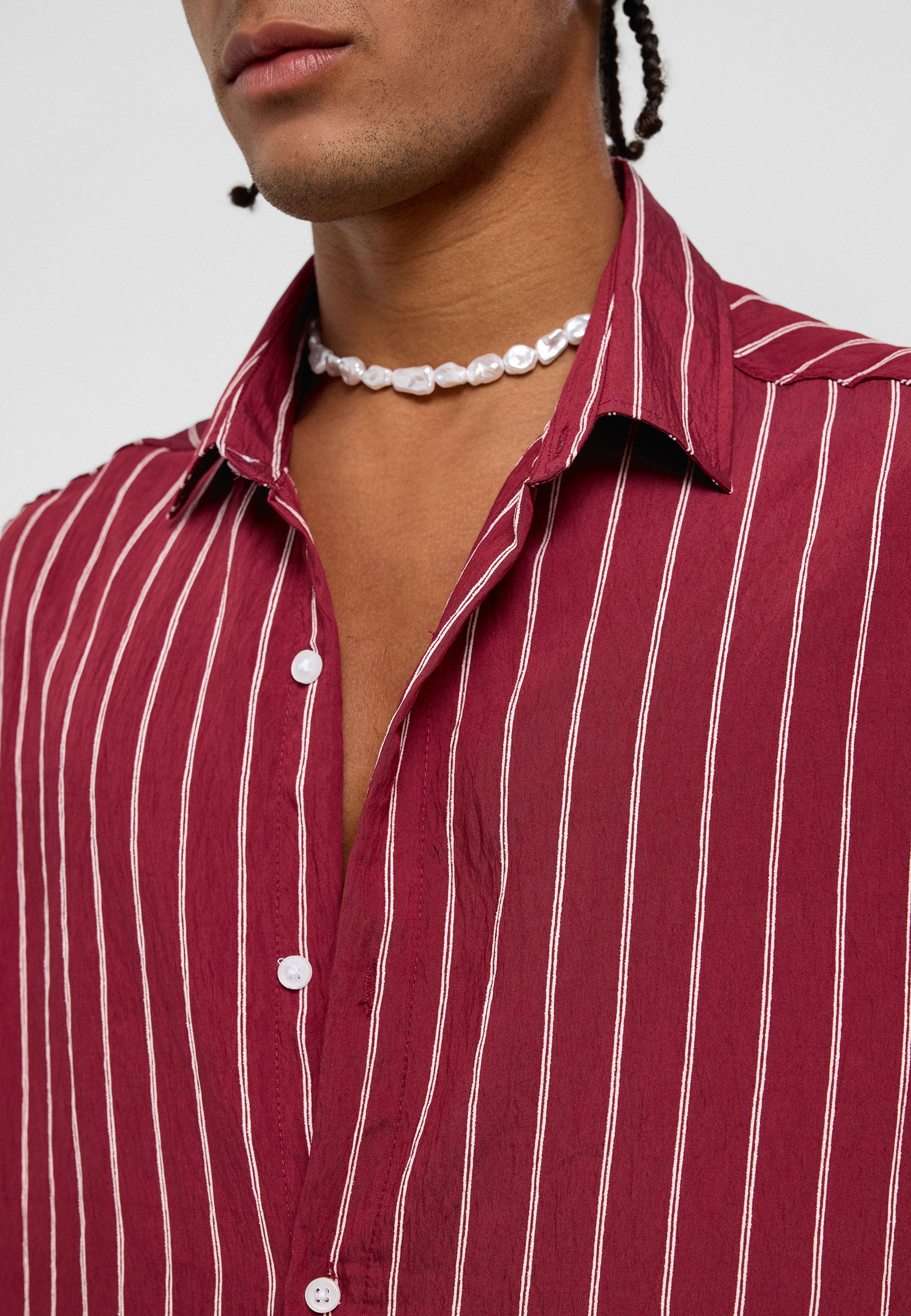 Deep Burgundy Striped Oversized Shirt – Refined & Relaxed Cotton Staple