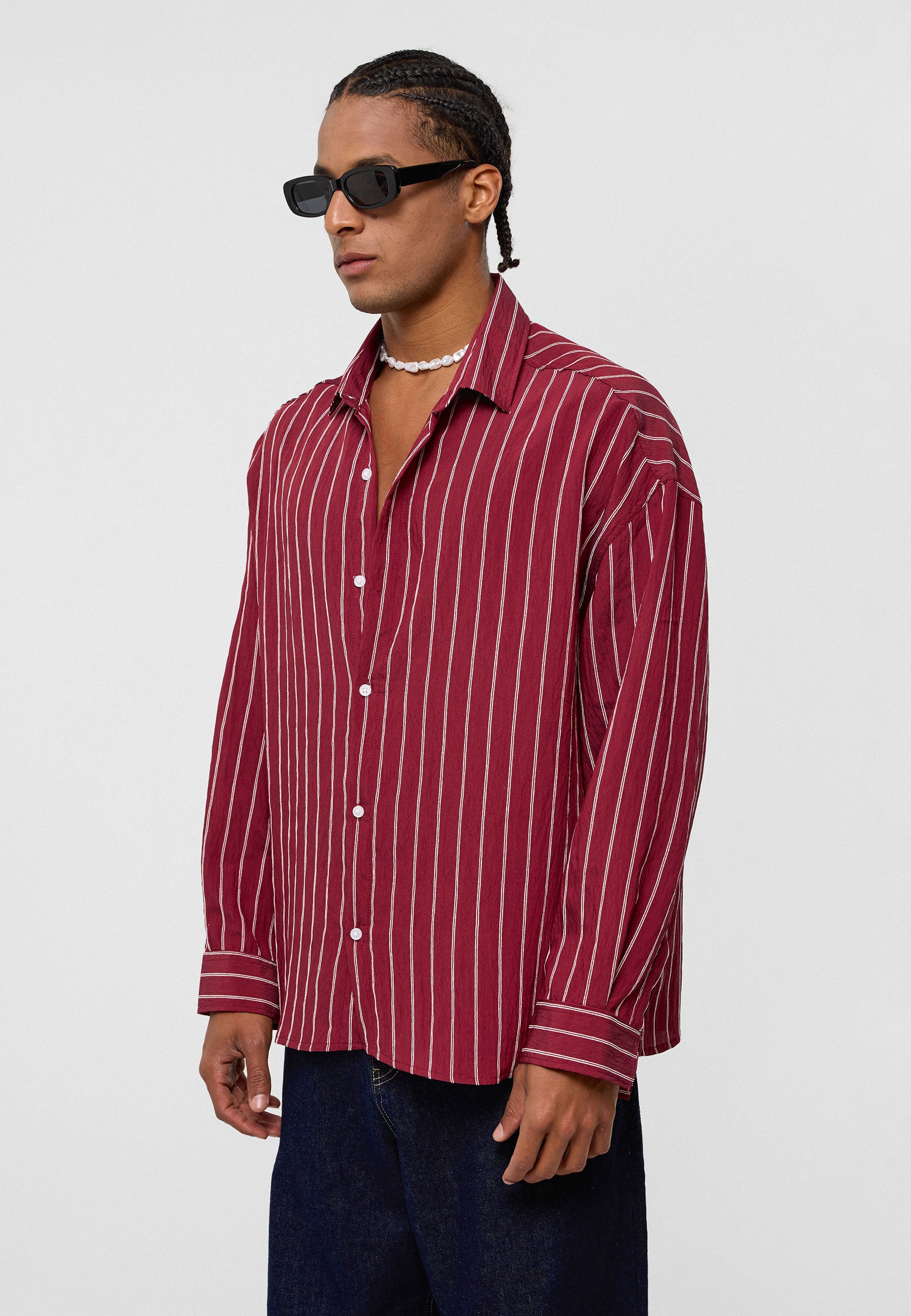 Deep Burgundy Striped Oversized Shirt – Refined & Relaxed Cotton Staple