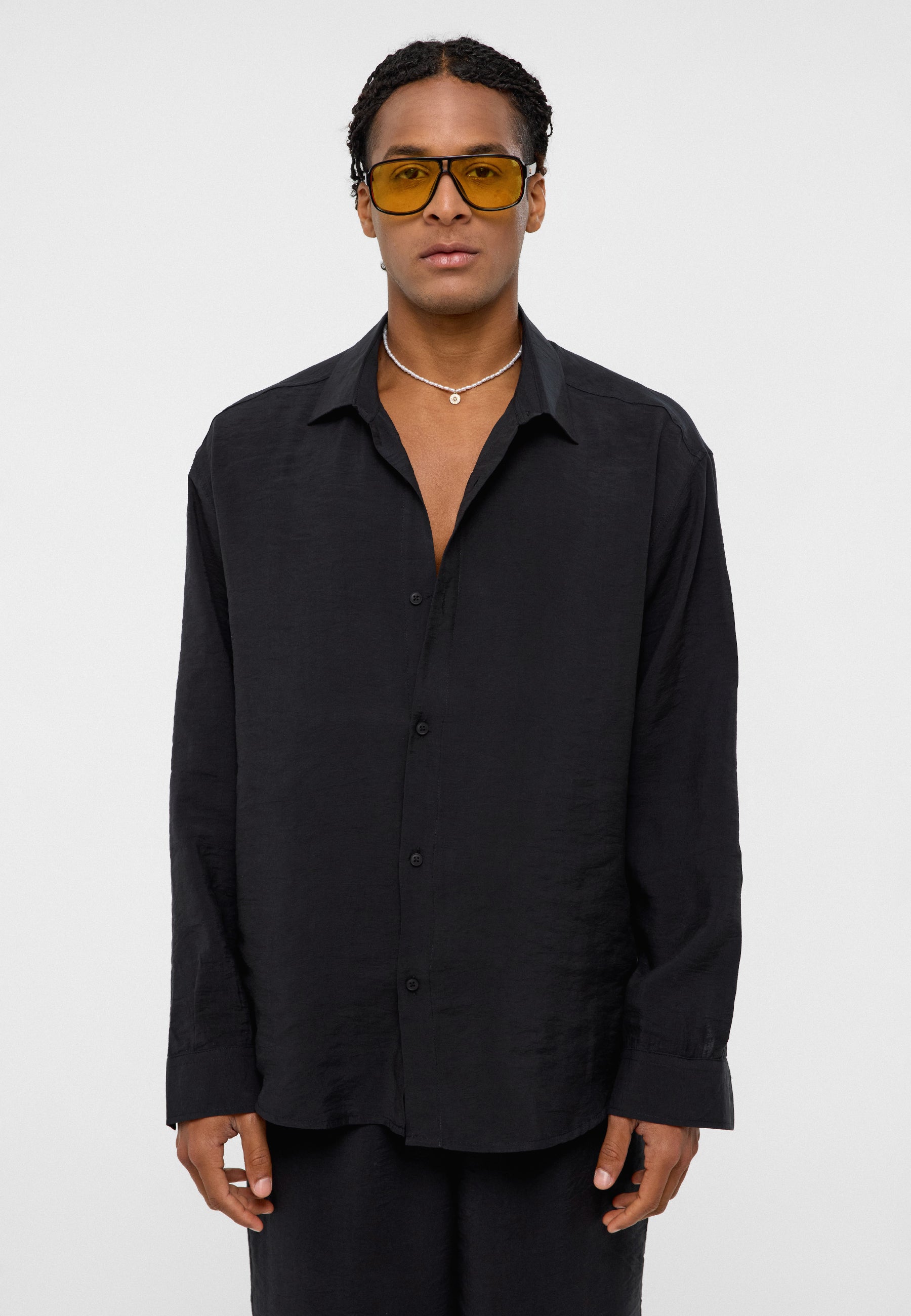 Deep Onyx Black Oversized Modal‑Blend Shirt – Smooth, Elegant & Effortlessly Stylish
