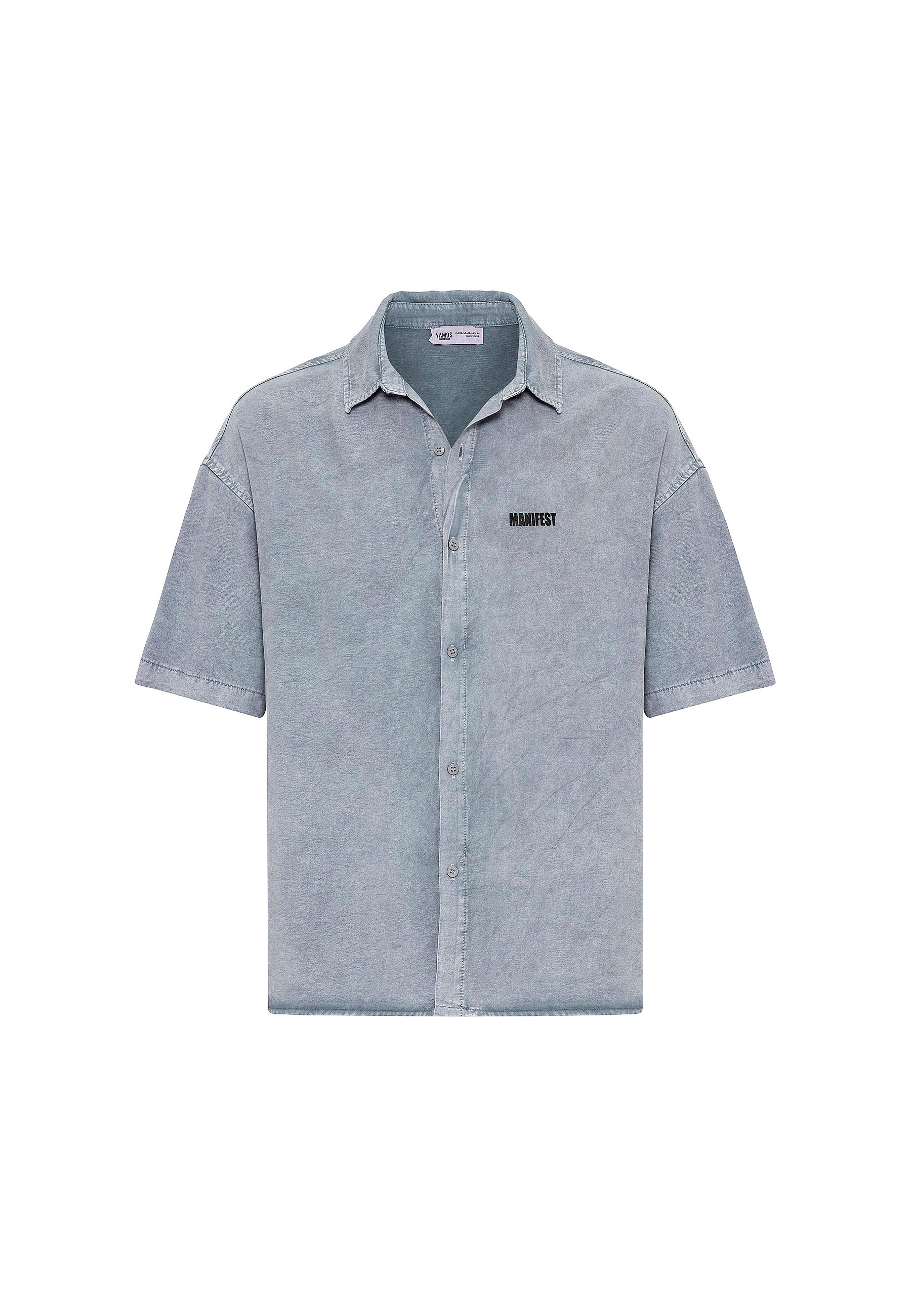 Washed Grey Oversize Printed Short Sleeve Shirt – Casual Urban Comfort