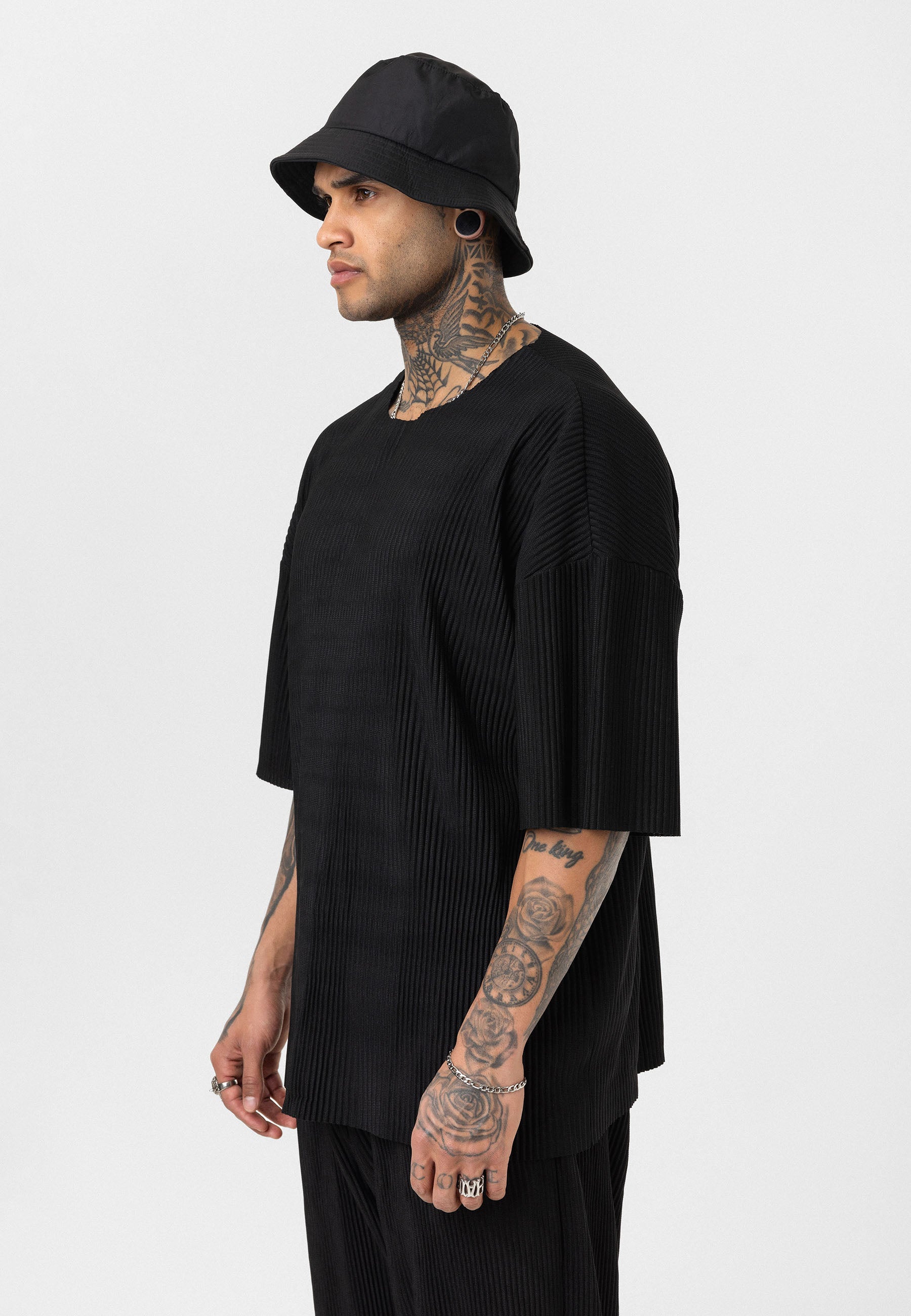 Black Ribbed Oversized T-Shirt Trendy Casual Look