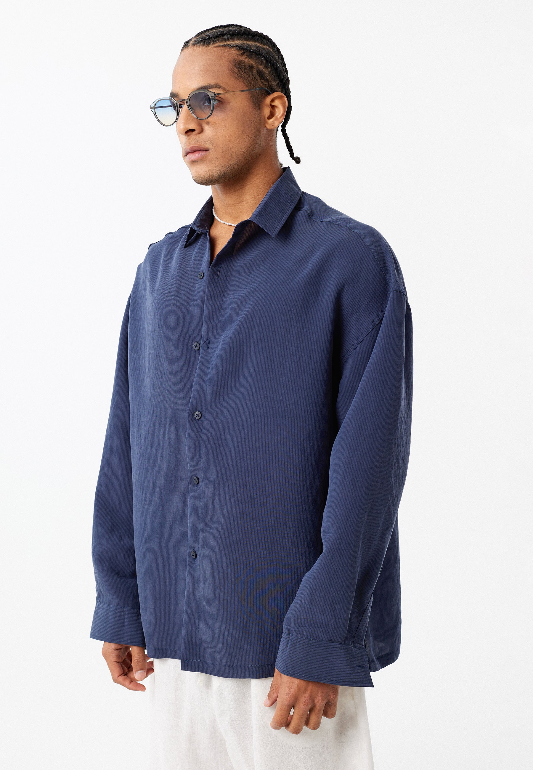 Deep Navy Blue Oversized Long‑Sleeve Shirt – Sleek & Timeless Everyday Staple