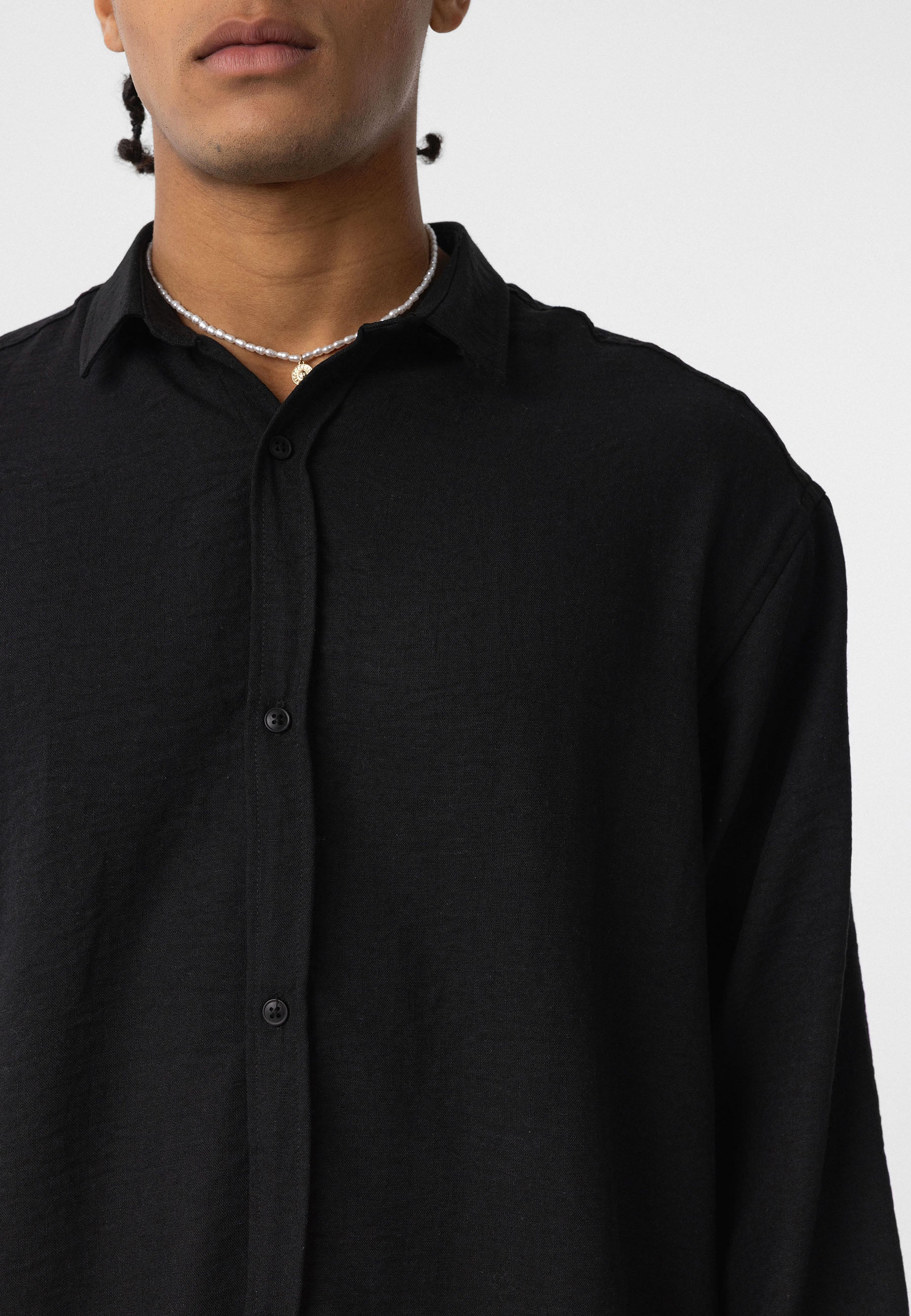 Pure Black Comfort Fit Button‑Up Shirt – Relaxed Everyday Essential