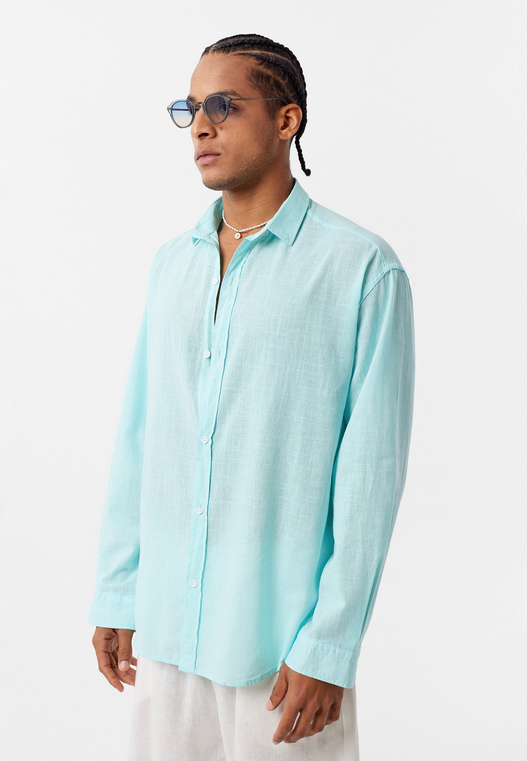 Mint Green Oversized Cotton-Linen Shirt – Fresh Tone, Effortless Fit