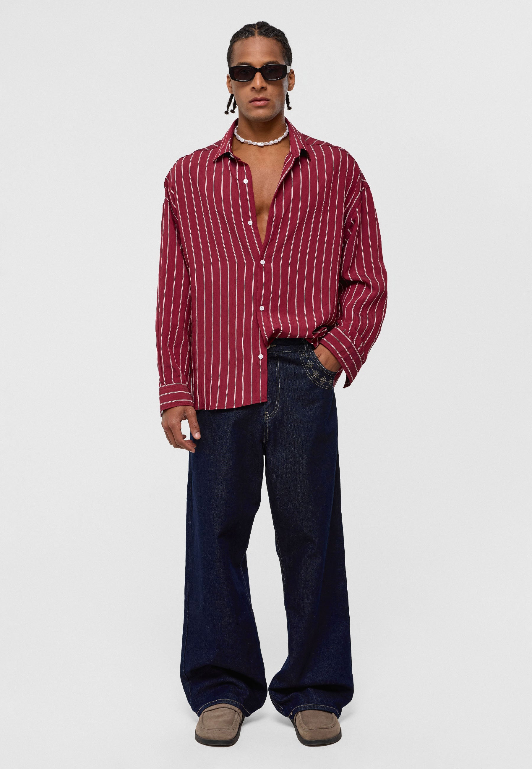 Deep Burgundy Striped Oversized Shirt – Refined & Relaxed Cotton Staple