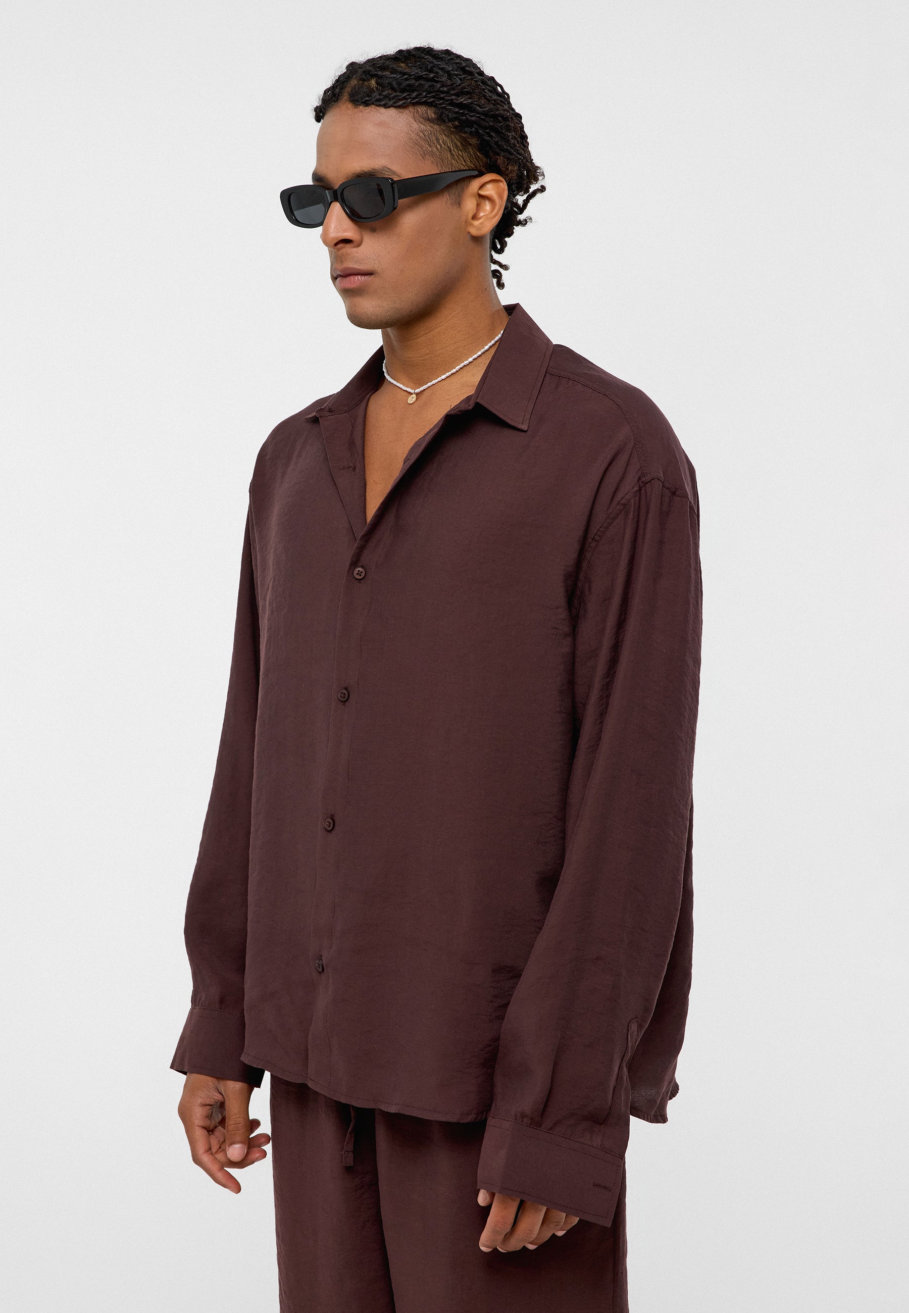 Rich Espresso Brown Oversized Modal‑Blend Shirt – Refined Subtle Depth