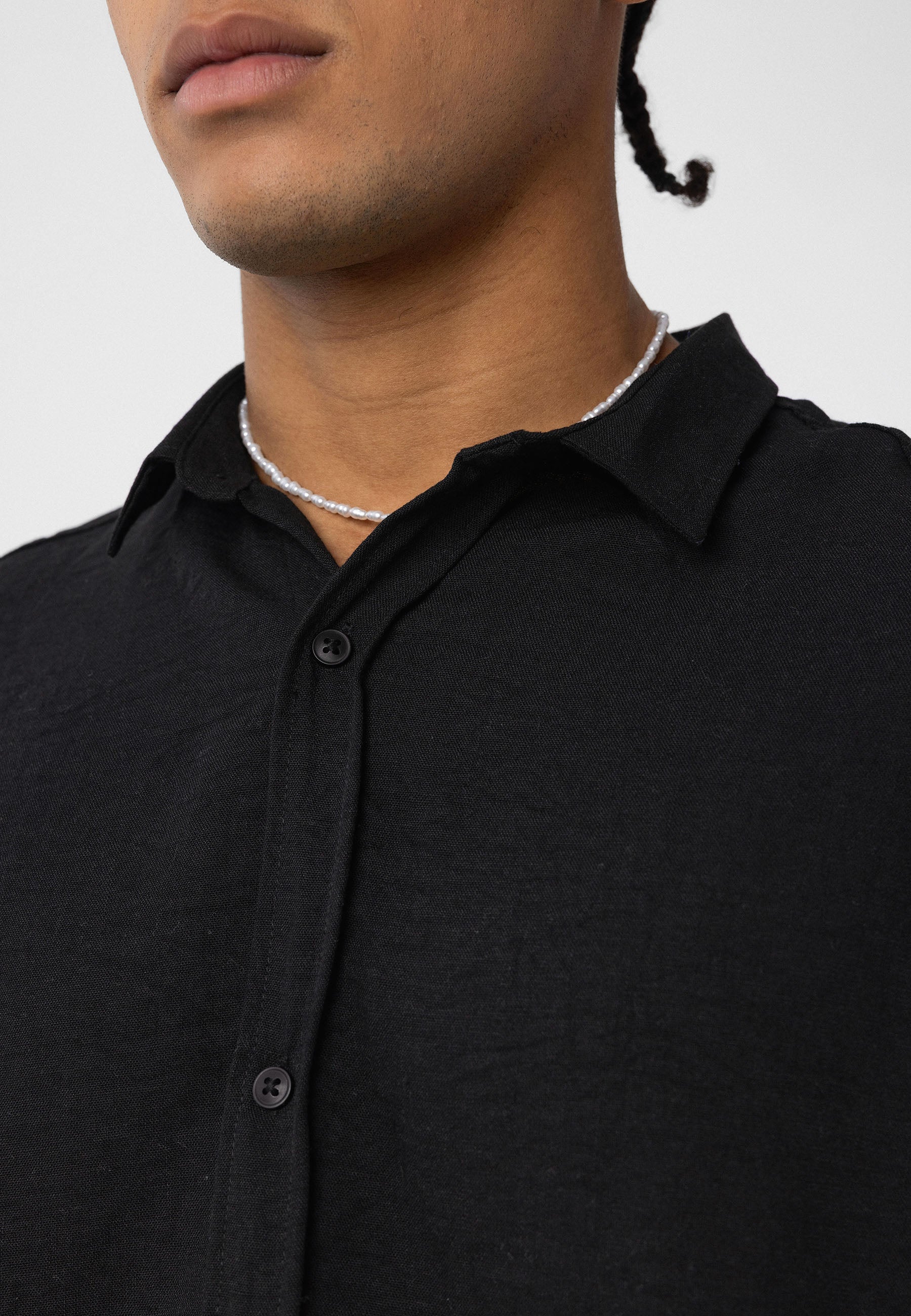 Pure Black Comfort Fit Button‑Up Shirt – Relaxed Everyday Essential