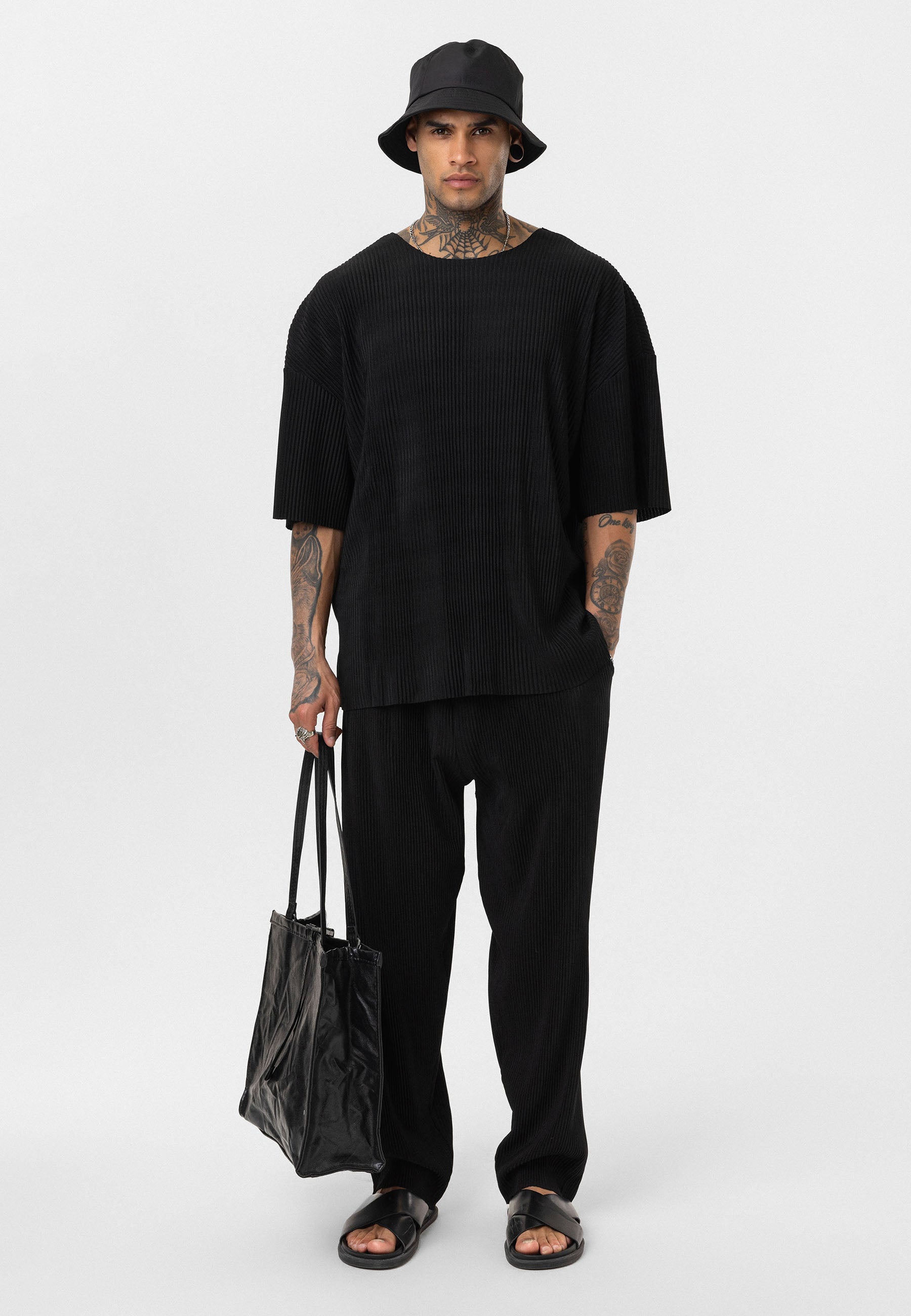 Black Ribbed Oversized T-Shirt Trendy Casual Look