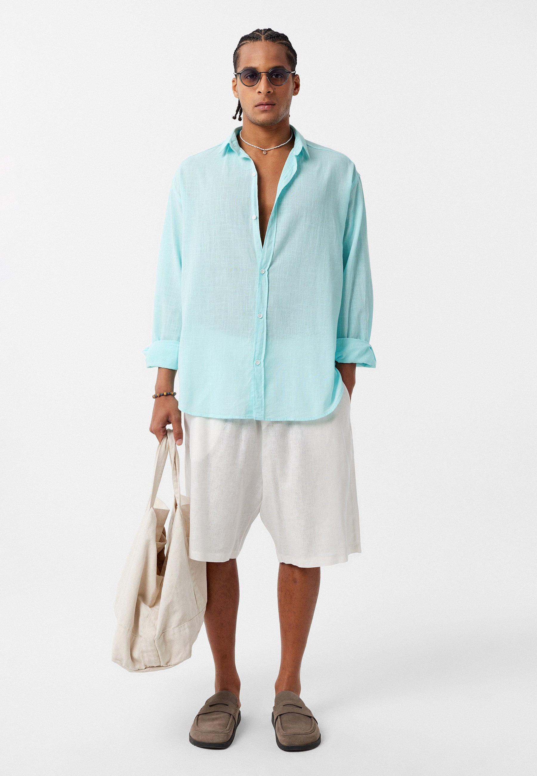 Mint Green Oversized Cotton-Linen Shirt – Fresh Tone, Effortless Fit