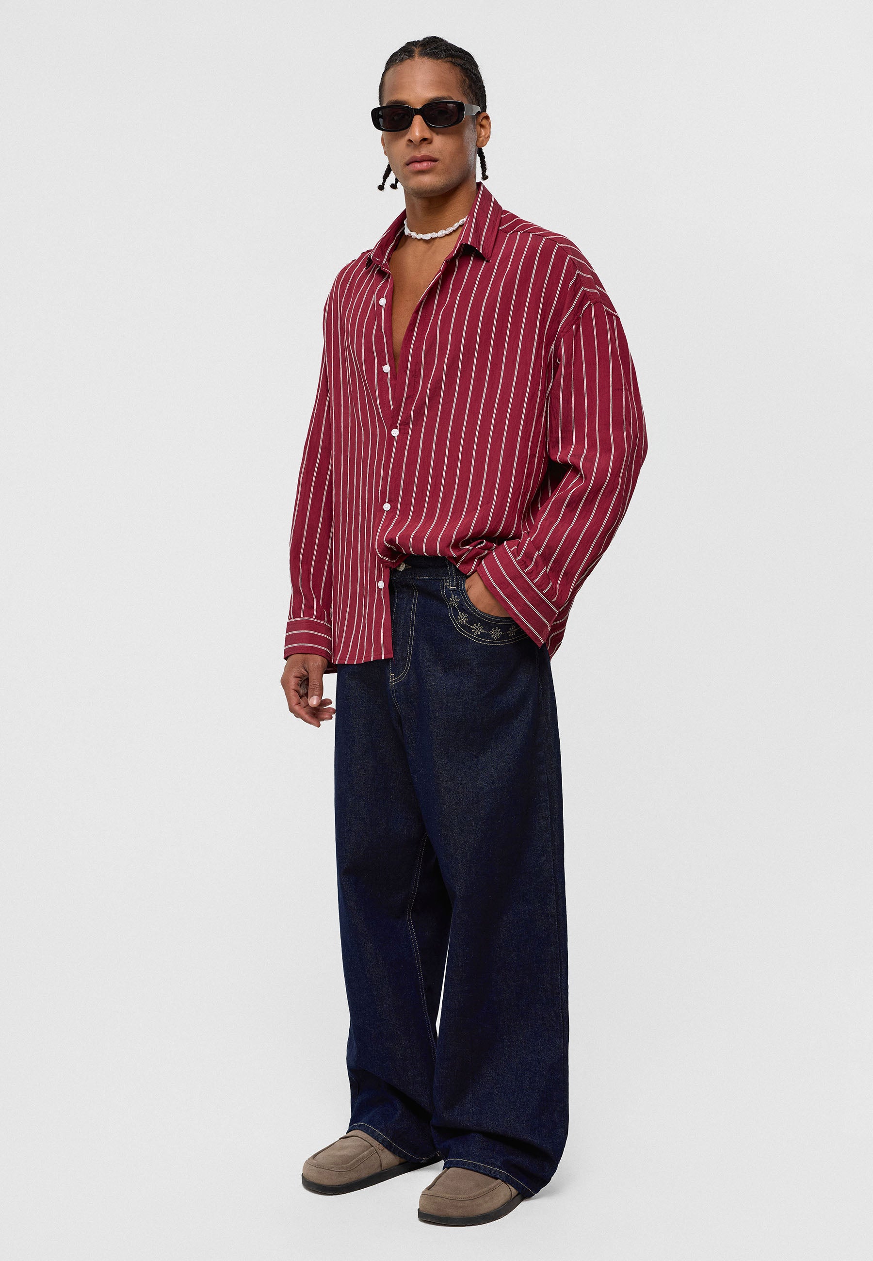 Deep Burgundy Striped Oversized Shirt – Refined & Relaxed Cotton Staple