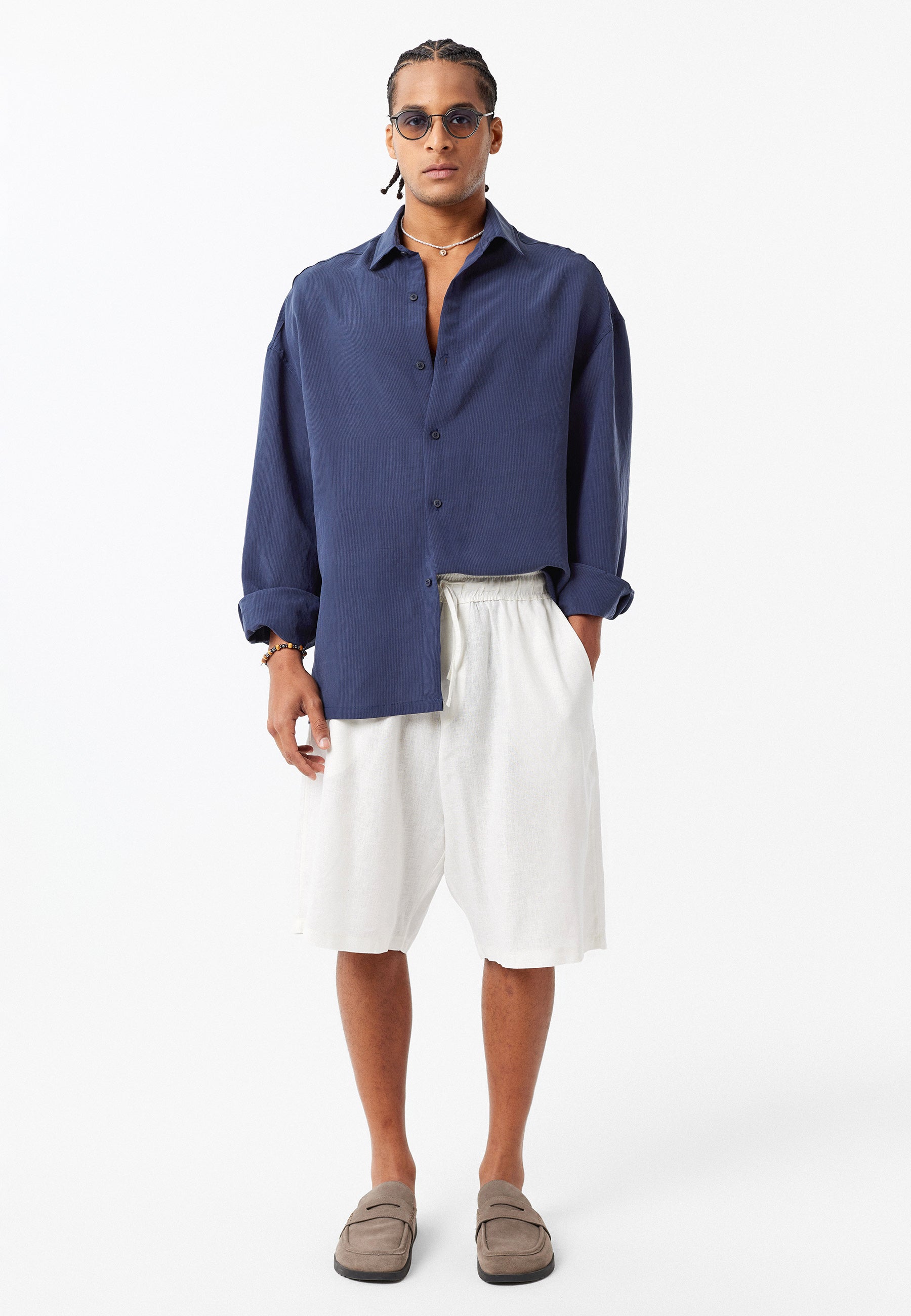 Deep Navy Blue Oversized Long‑Sleeve Shirt – Sleek & Timeless Everyday Staple