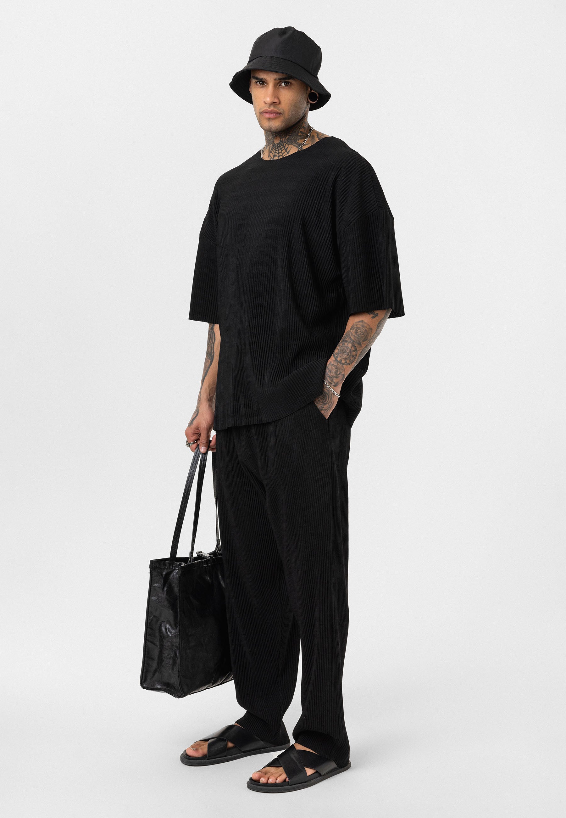 Black Ribbed Oversized T-Shirt Trendy Casual Look