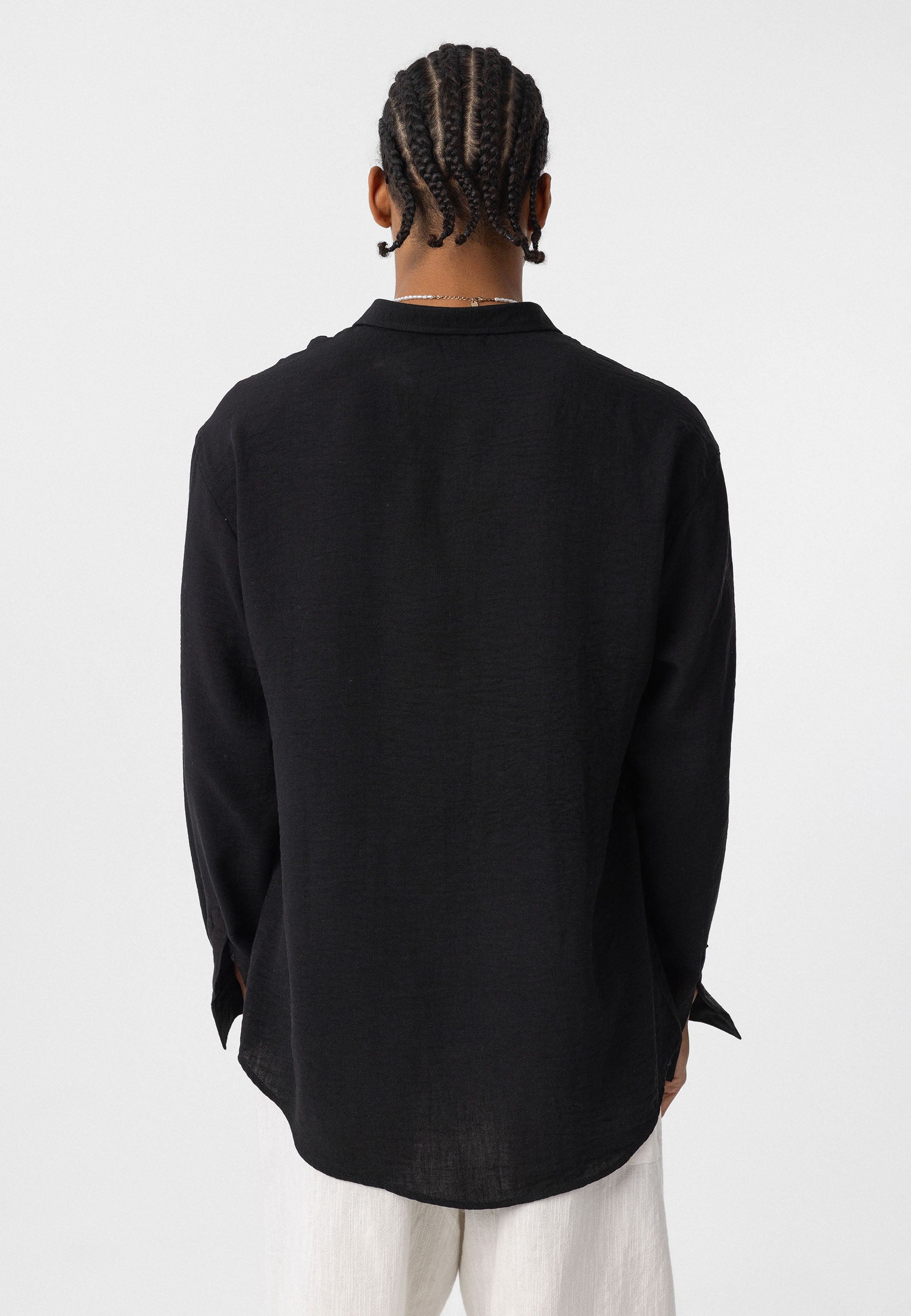 Pure Black Comfort Fit Button‑Up Shirt – Relaxed Everyday Essential