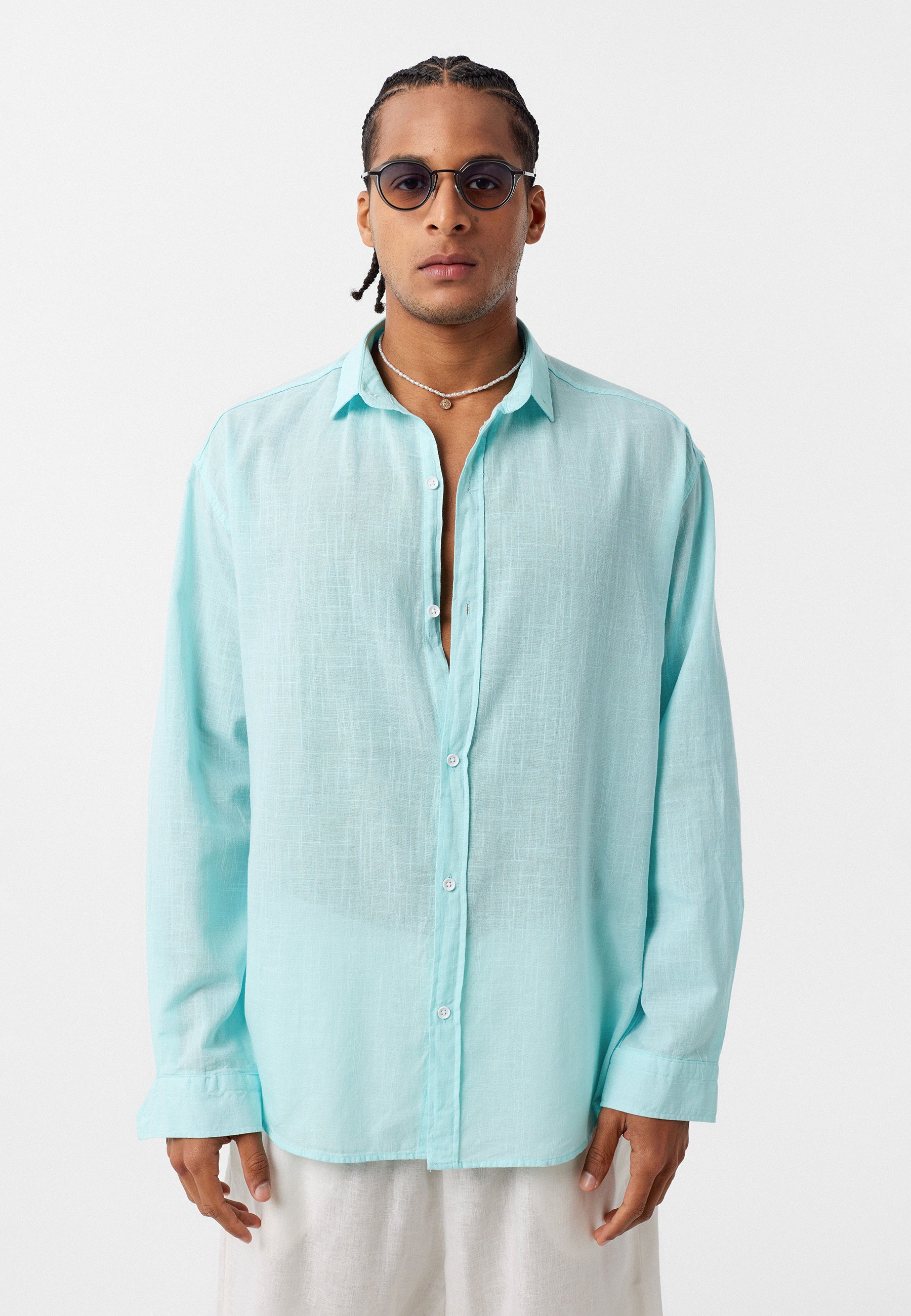 Mint Green Oversized Cotton-Linen Shirt – Fresh Tone, Effortless Fit