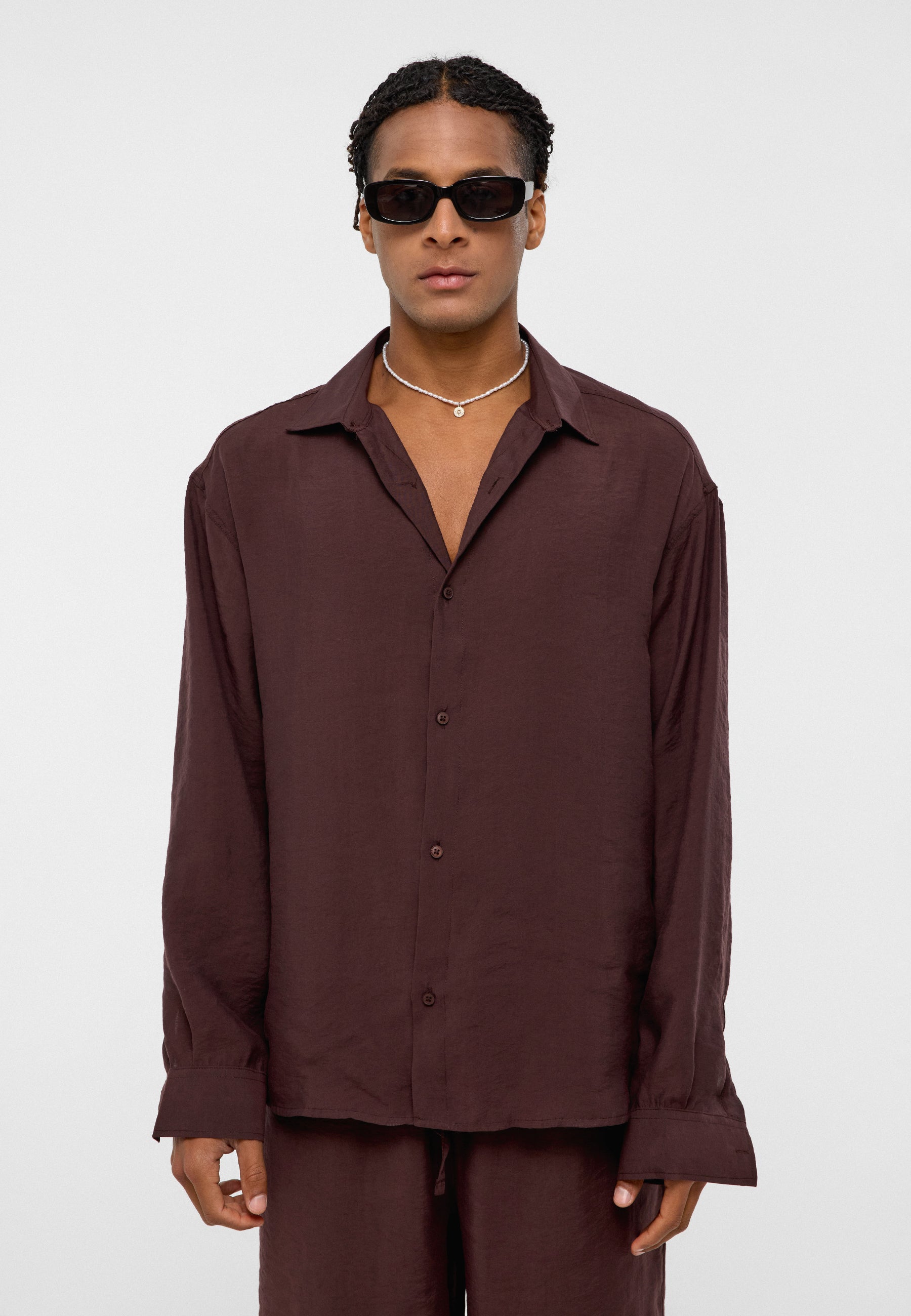 Rich Espresso Brown Oversized Modal‑Blend Shirt – Refined Subtle Depth