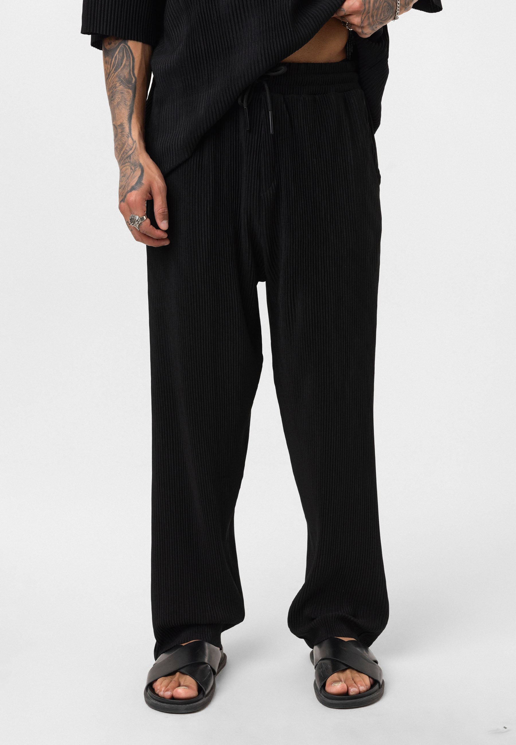 Black Ribbed Oversized T-Shirt Trendy Casual Look