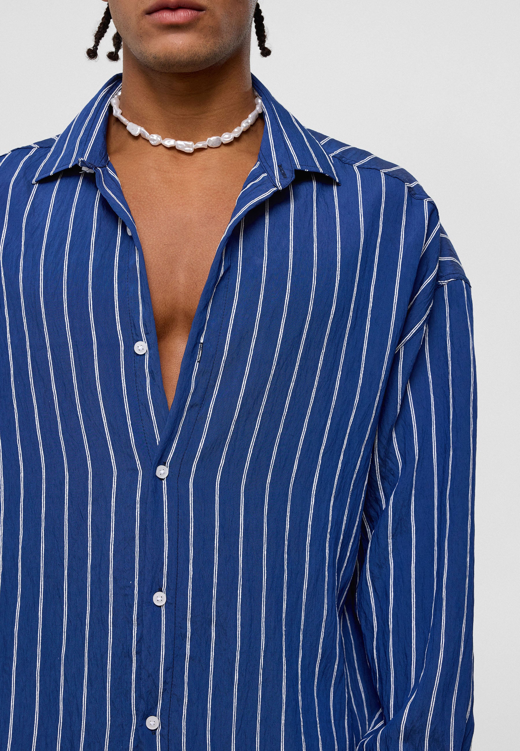 Midnight Navy Striped Oversized Shirt – Relaxed & Refined Everyday Wear