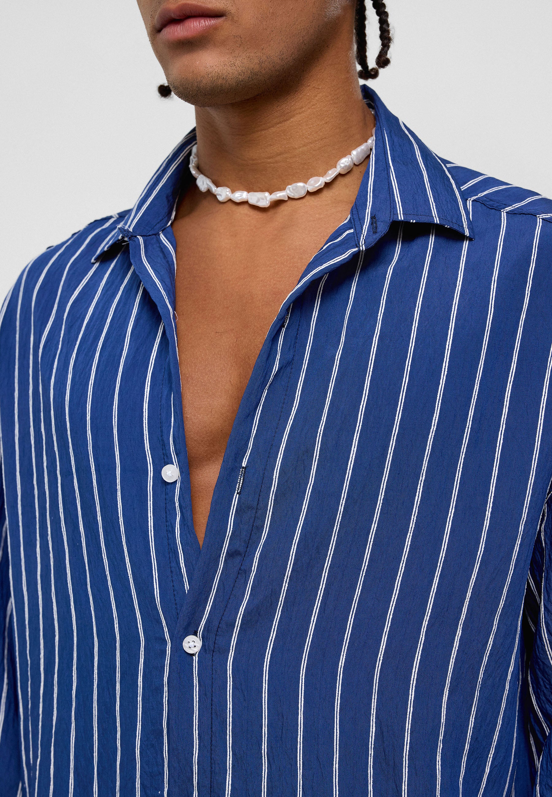 Midnight Navy Striped Oversized Shirt – Relaxed & Refined Everyday Wear