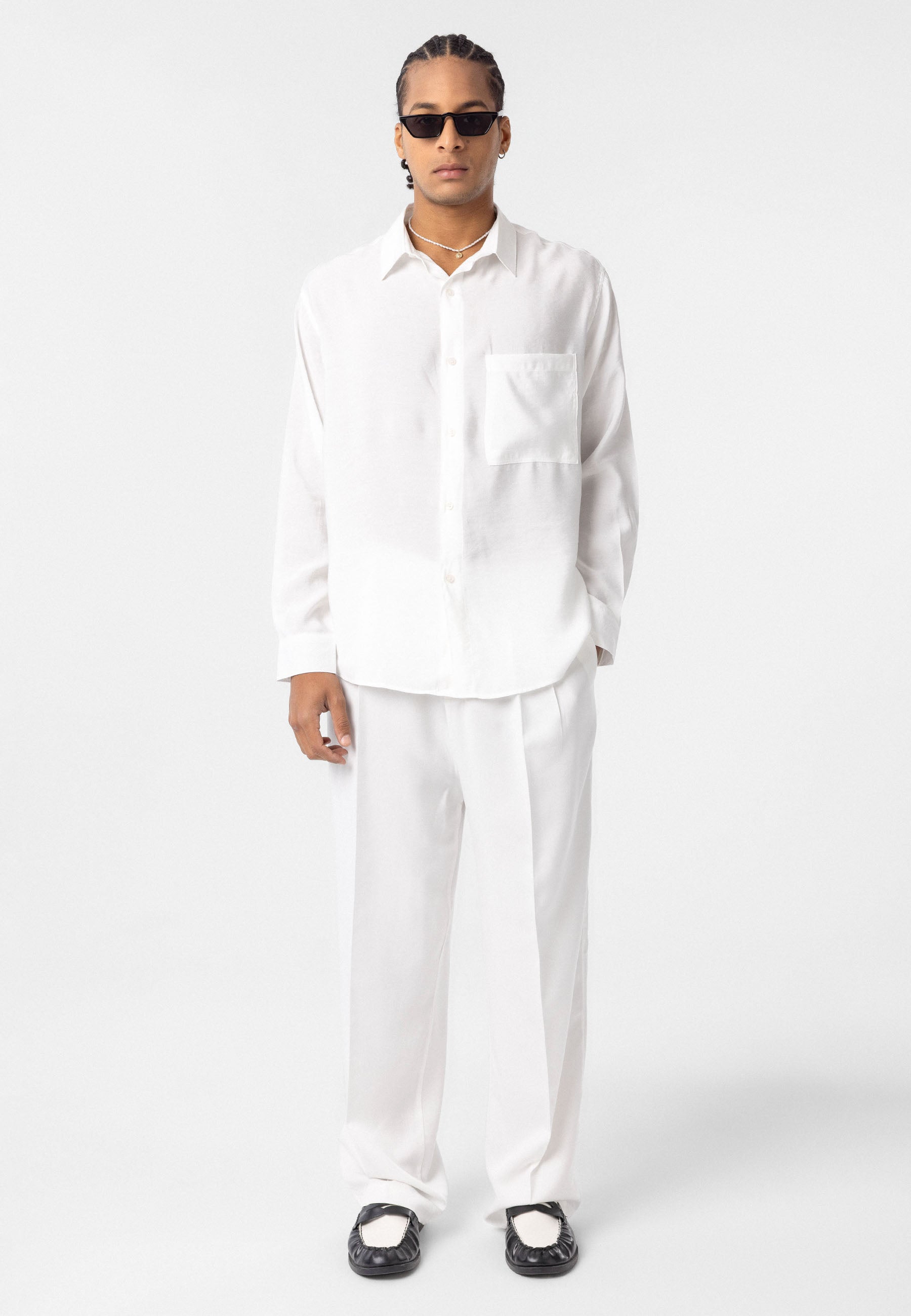 White Oversized Shirt – Long Sleeve, Clean Casual Fit