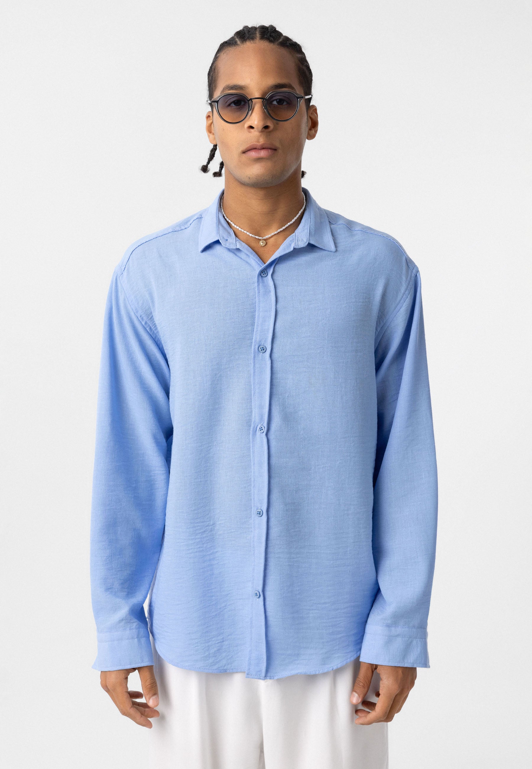 Vibrant Turquoise Oversize Linen-Look Shirt – Relaxed Summer Staple