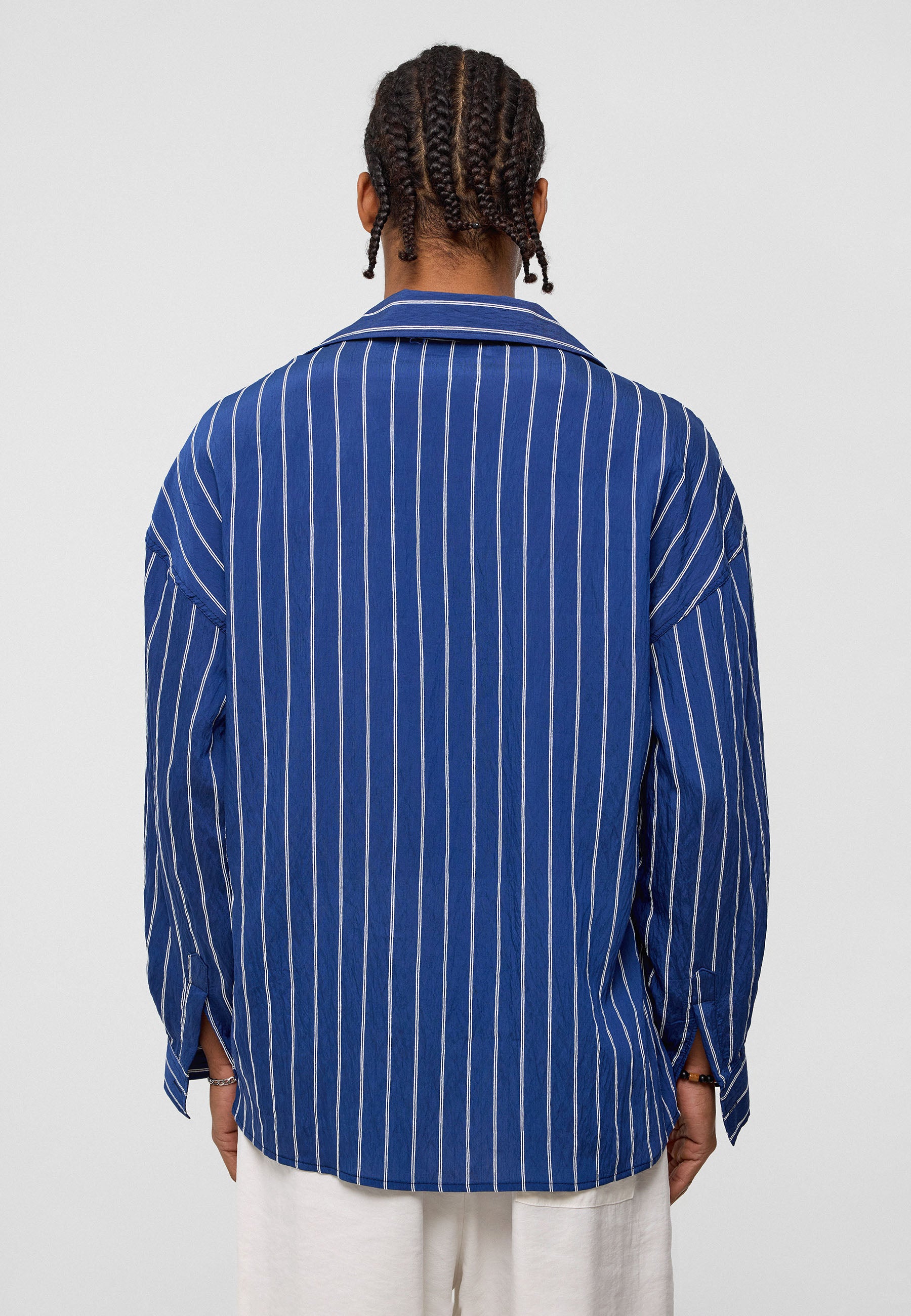 Midnight Navy Striped Oversized Shirt – Relaxed & Refined Everyday Wear