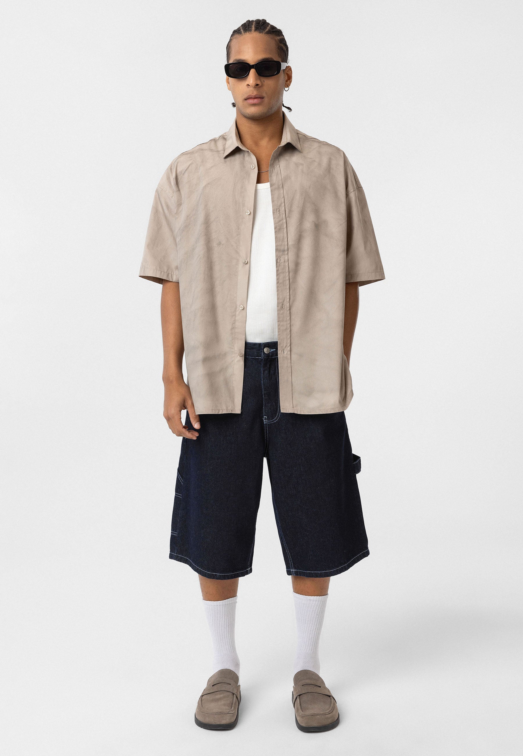 Soft Stone Grey Button-Up Shirt – Relaxed Comfort Fit