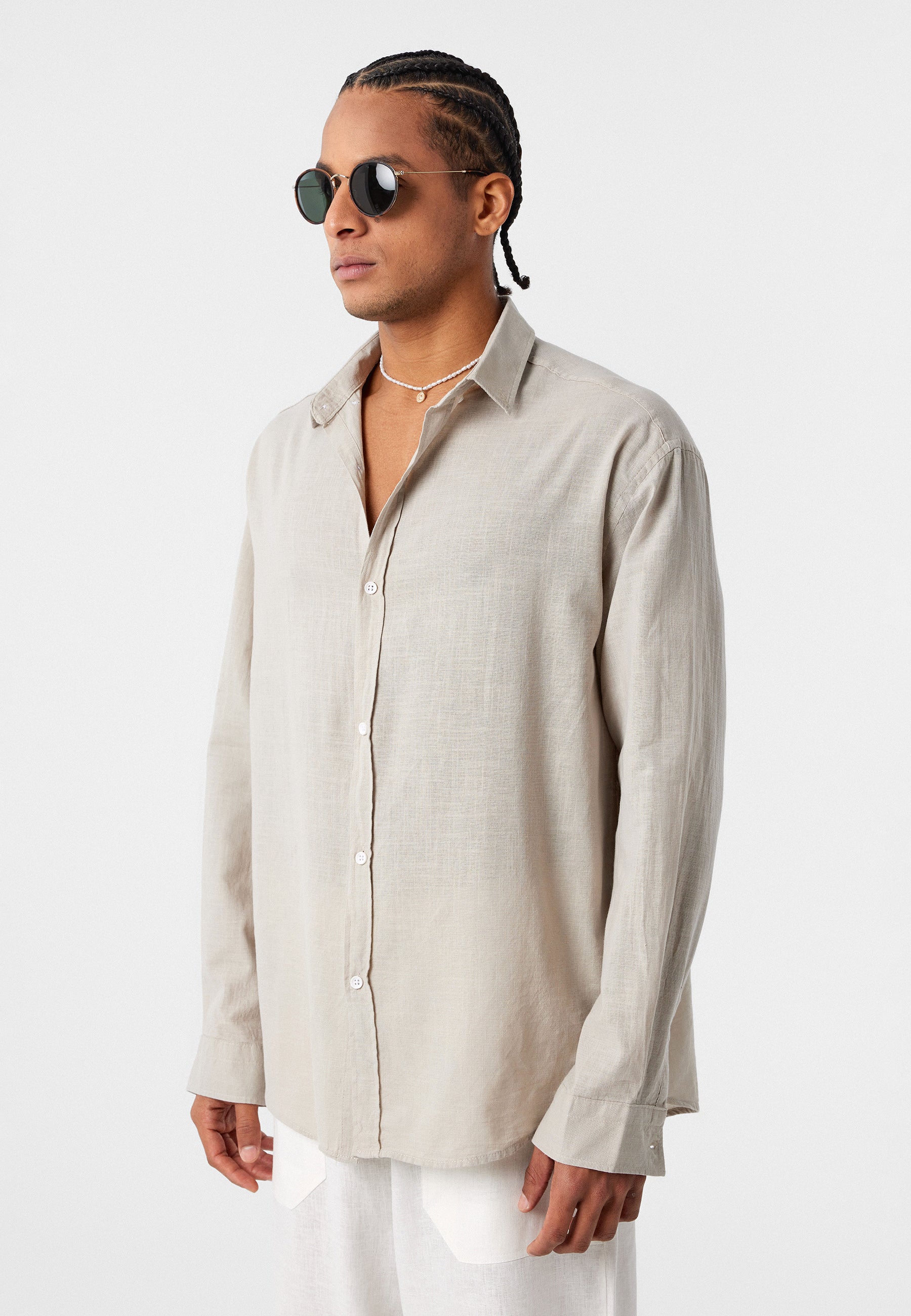 Cream Beige Comfort Fit Button-Up Shirt – Lightweight Everyday Essential