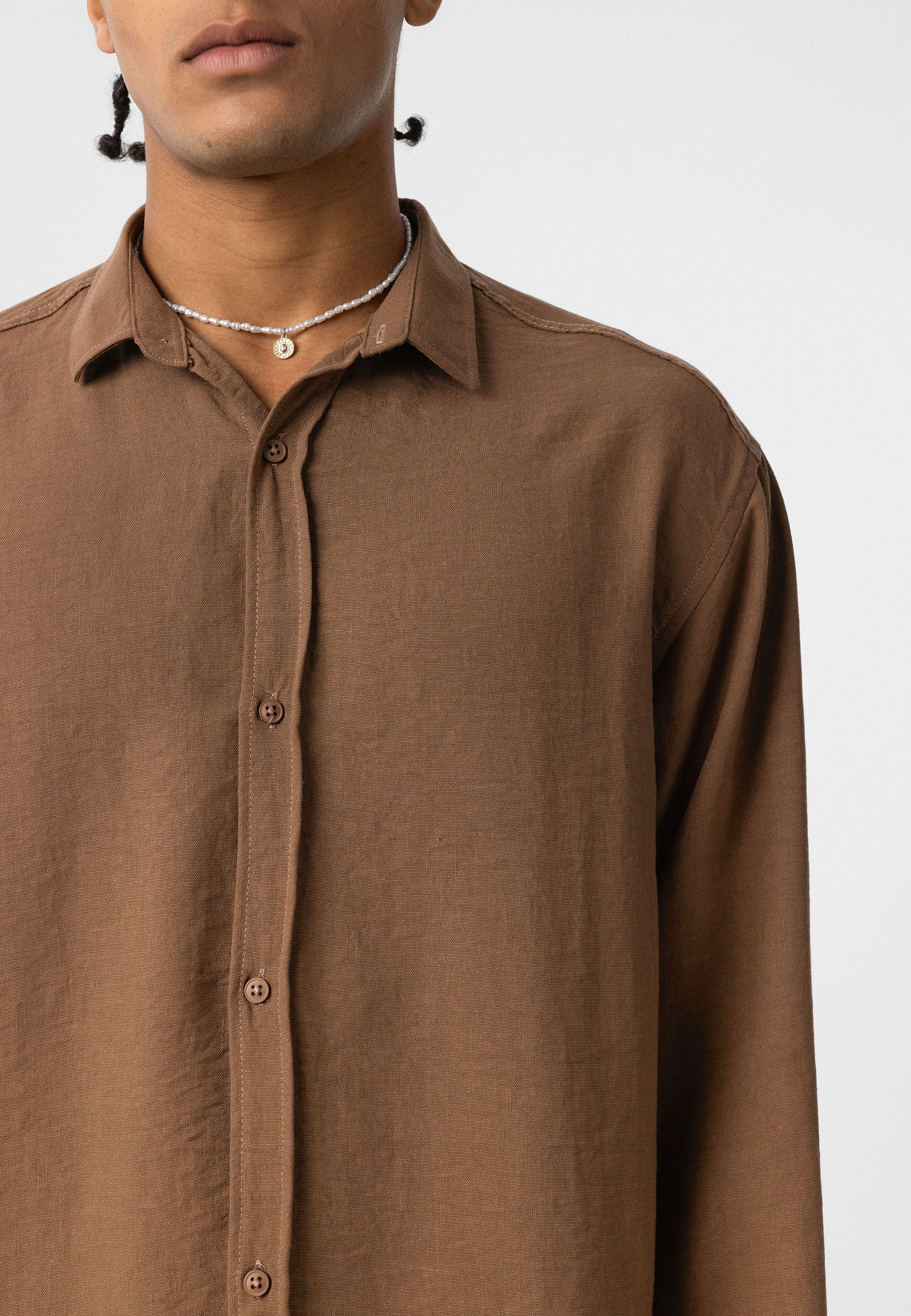 Soft Vizon Beige Striped Muslin Linen Oversize Shirt – Relaxed Natural Comfort