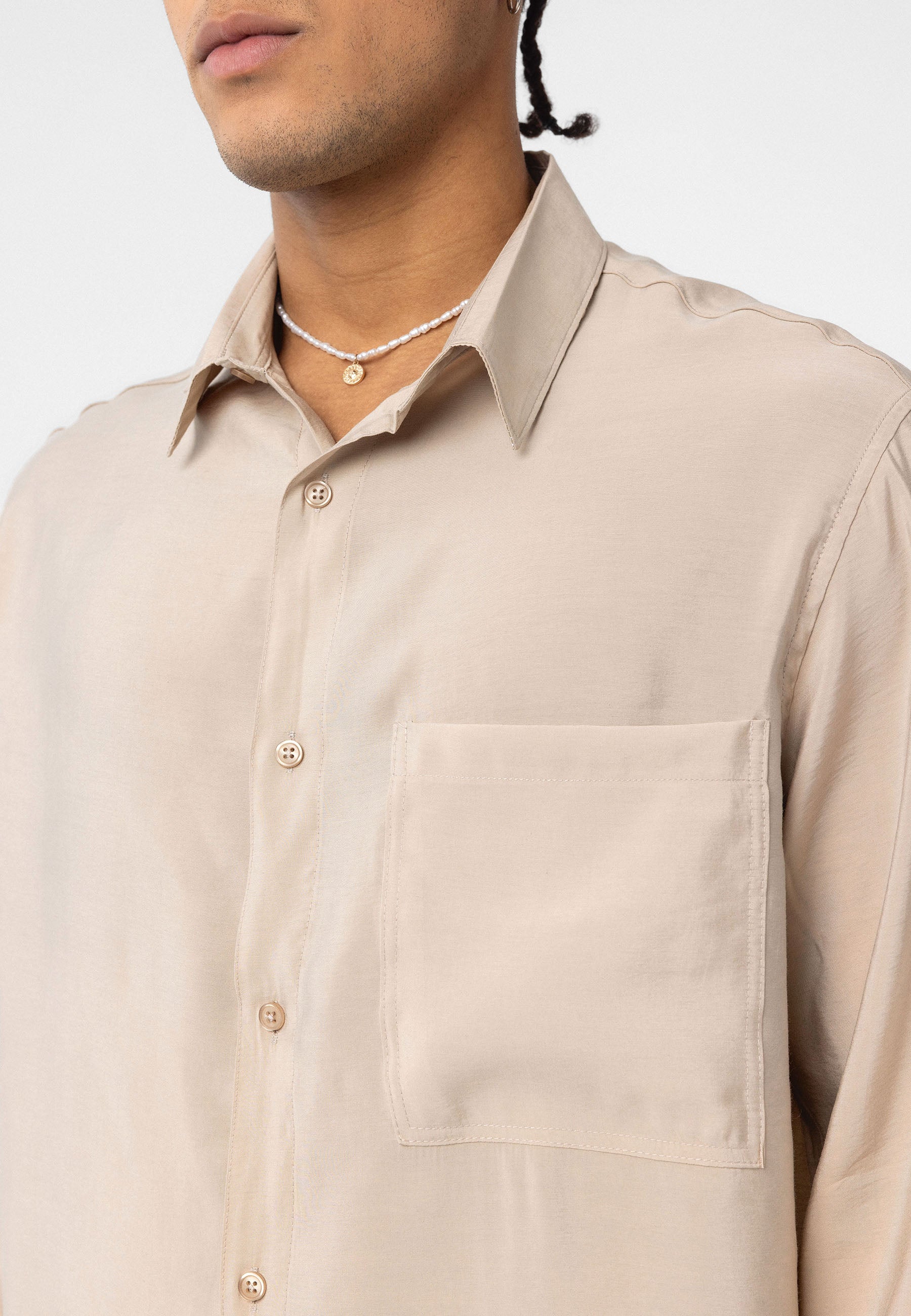 Beige Button-Up Shirt – Regular Fit, Clean Everyday Look