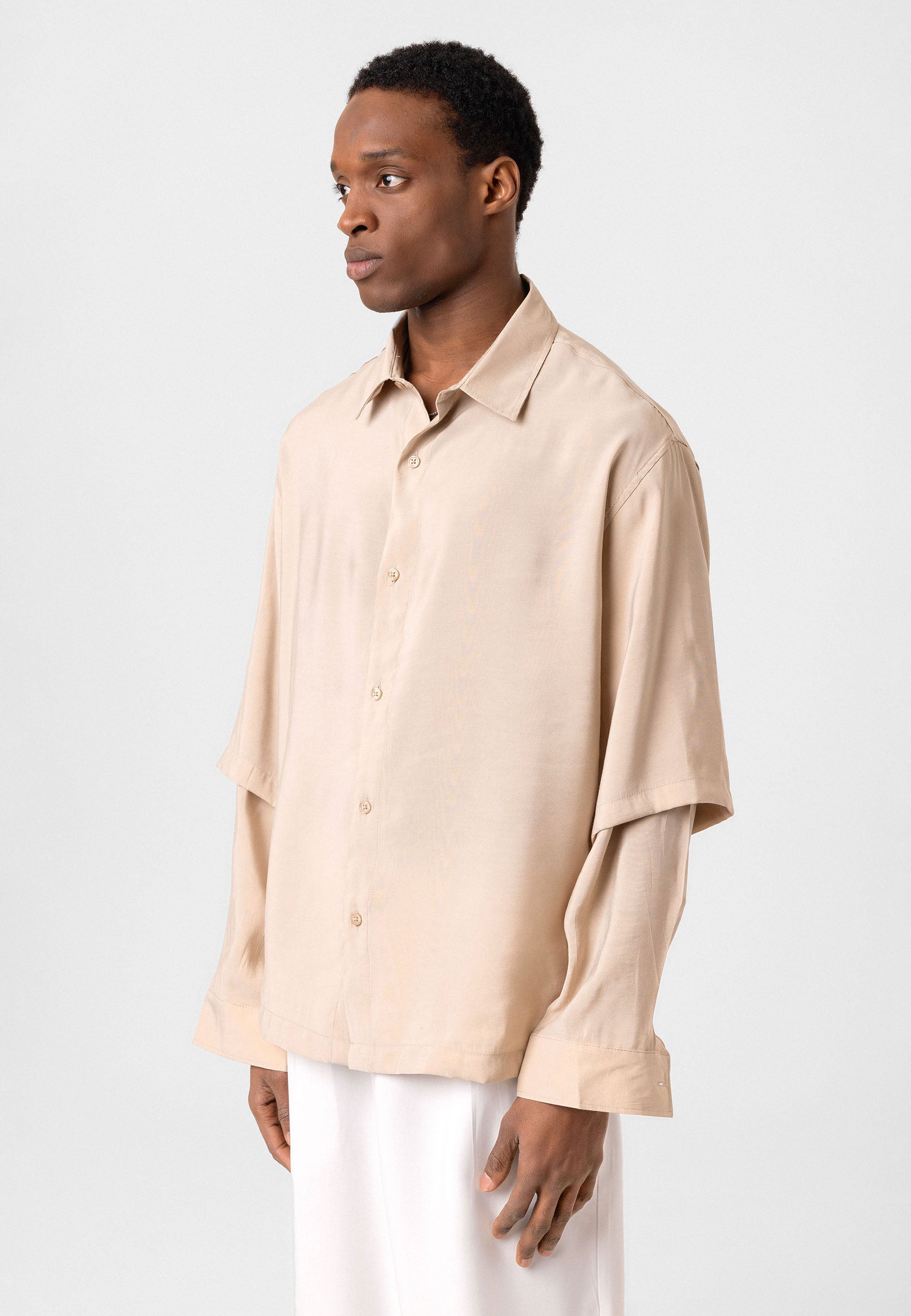 Light Beige Button-Up Shirt – Comfort Fit, Soft Everyday Style