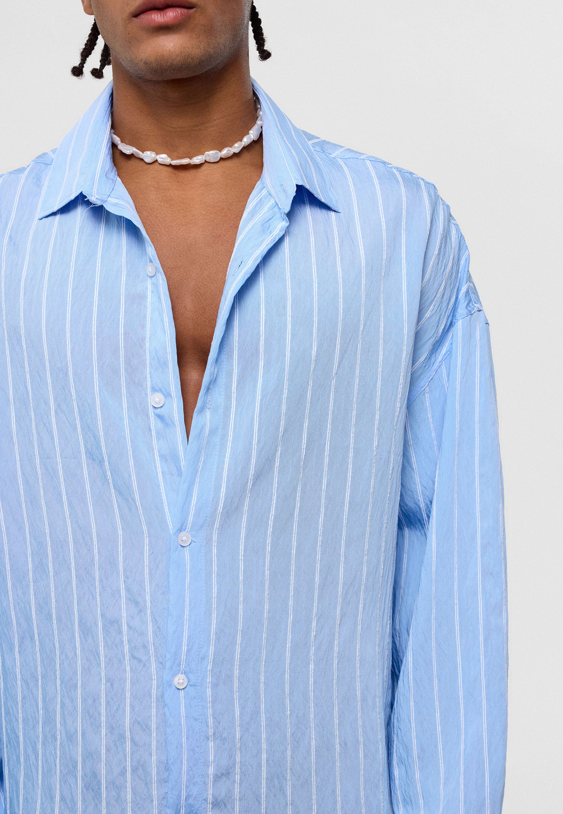 Pale Sky Blue Oversized Striped Long‑Sleeve Shirt – Breezy & Stylish Essentials