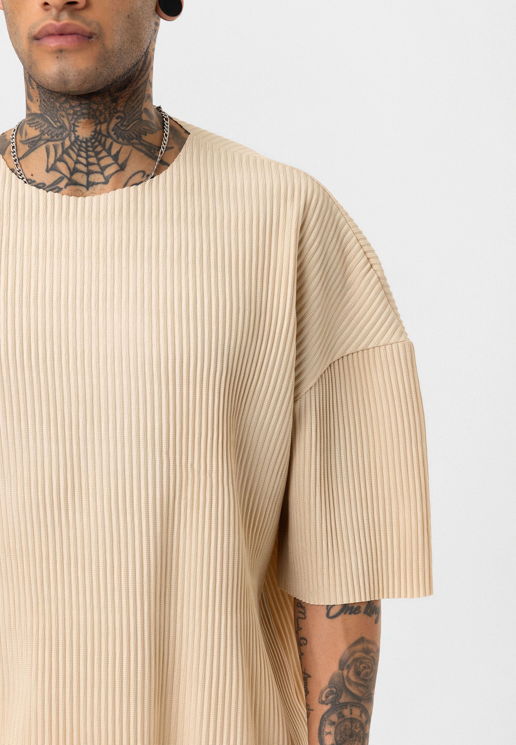 Beige Ribbed Oversized T-Shirt Trendy Casual Look