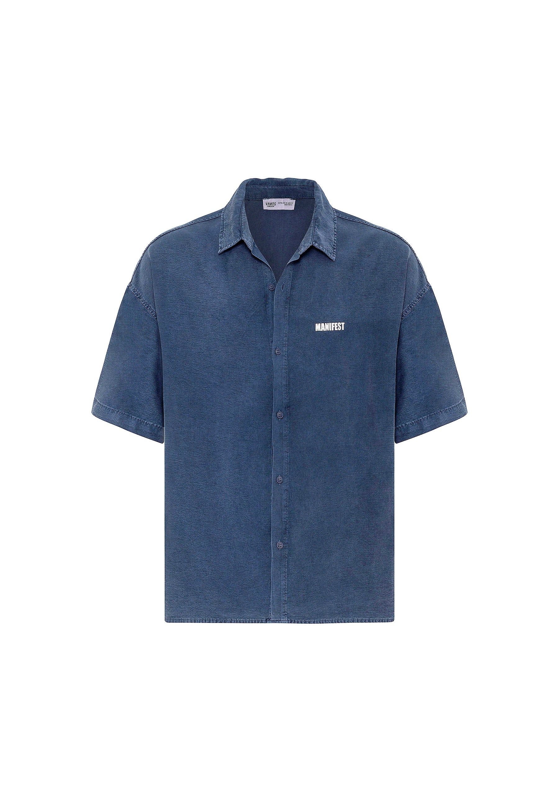 Washed Indigo Oversize Printed Short Sleeve Shirt – Casual Relaxed Fit