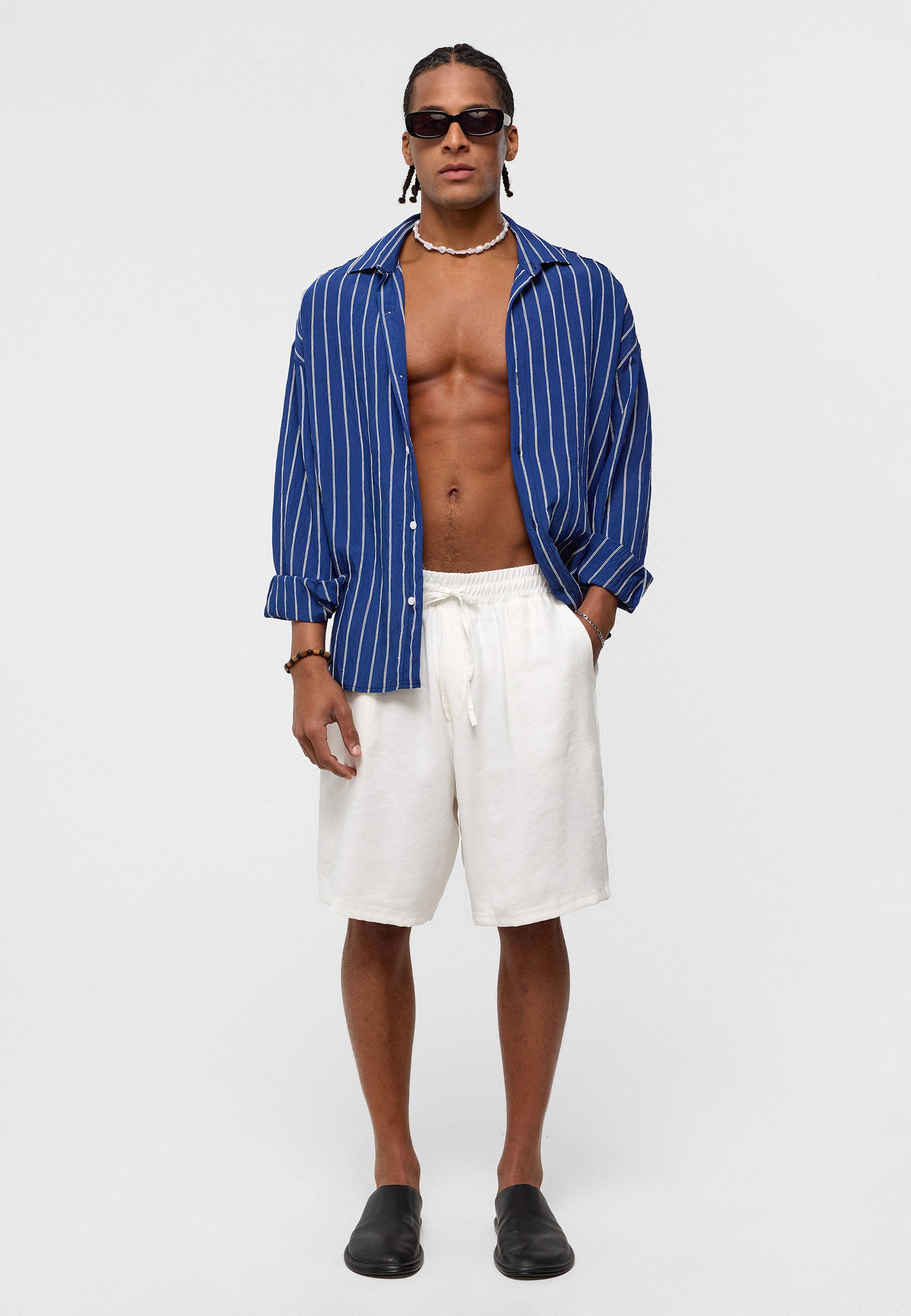 Midnight Navy Striped Oversized Shirt – Relaxed & Refined Everyday Wear