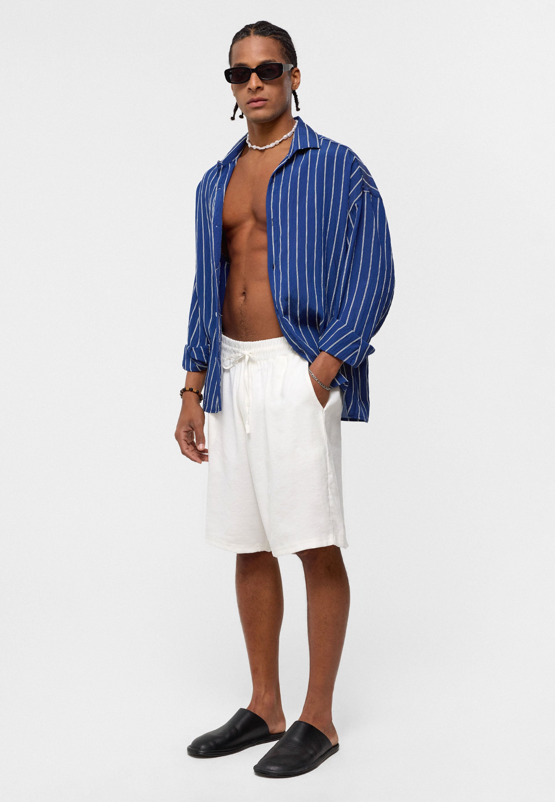 Midnight Navy Striped Oversized Shirt – Relaxed & Refined Everyday Wear