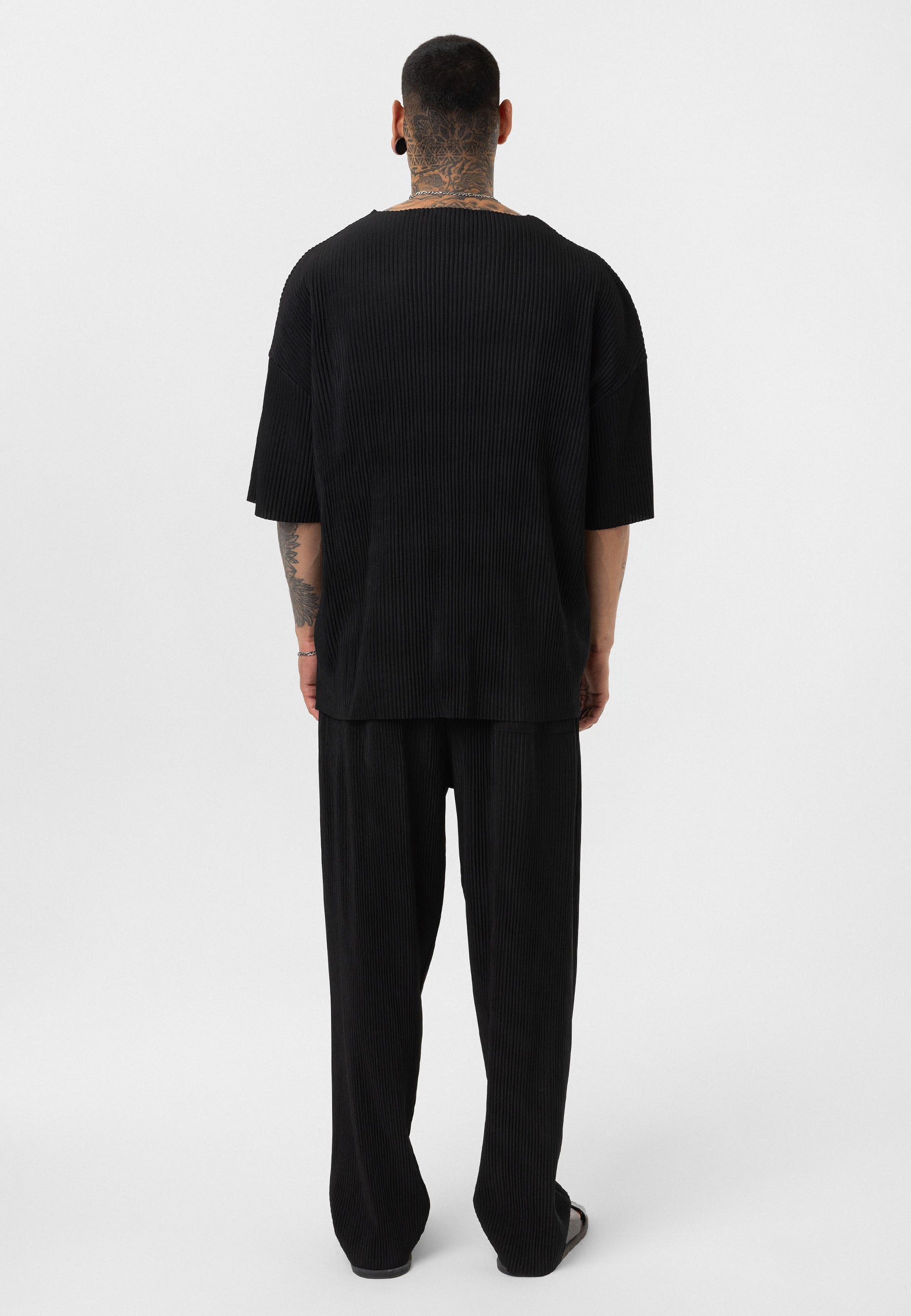 Black Ribbed Oversized T-Shirt Trendy Casual Look