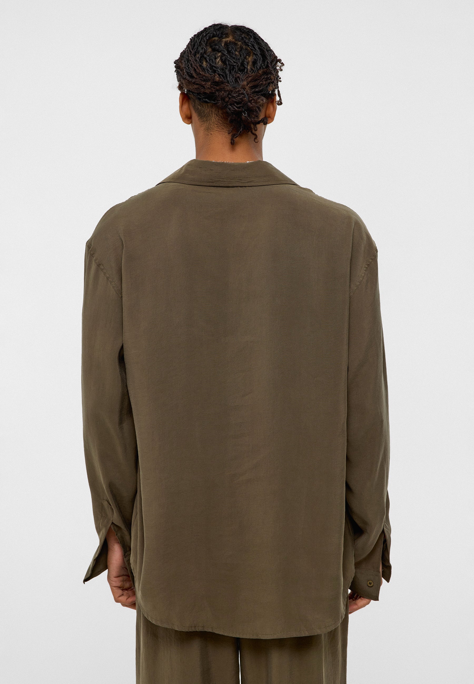 Olive Green Modal Blend Oversized Shirt – Soft Texture, Relaxed Vibe