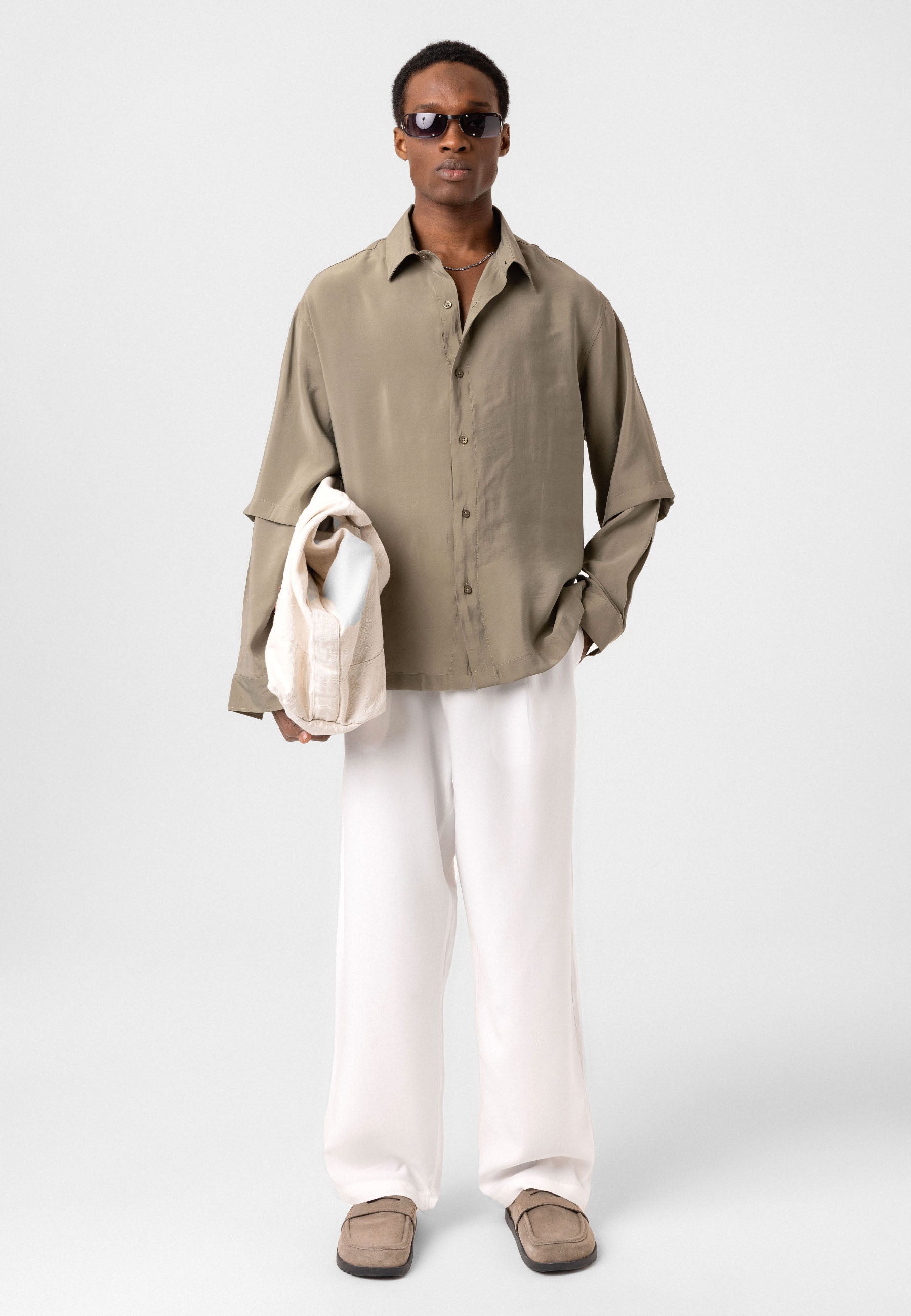 Khaki Casual Button-Up Shirt – Modern Relaxed Fit