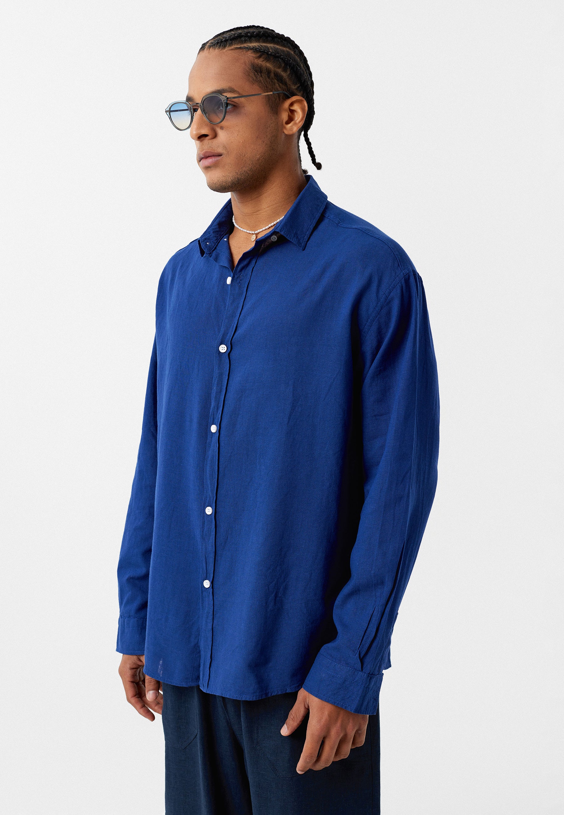 Basic Oversize Cotton-Linen Shirt – Fresh & Casual in Soft Blue