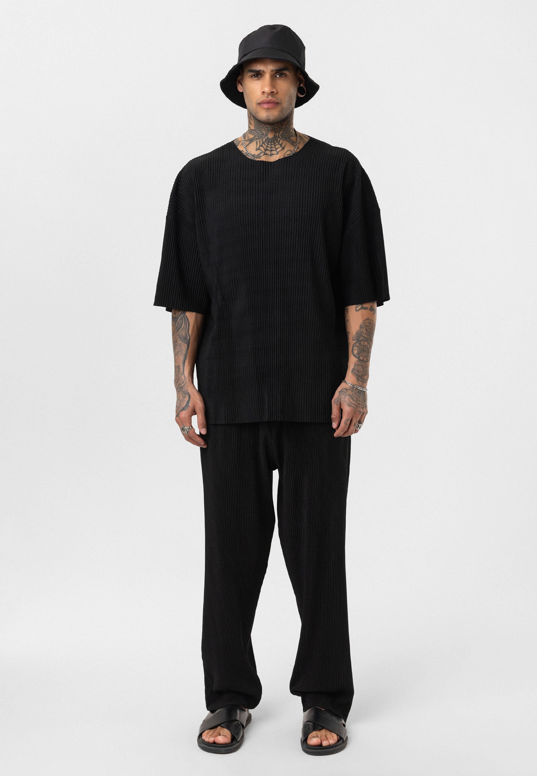 Black Ribbed Oversized T-Shirt Trendy Casual Look