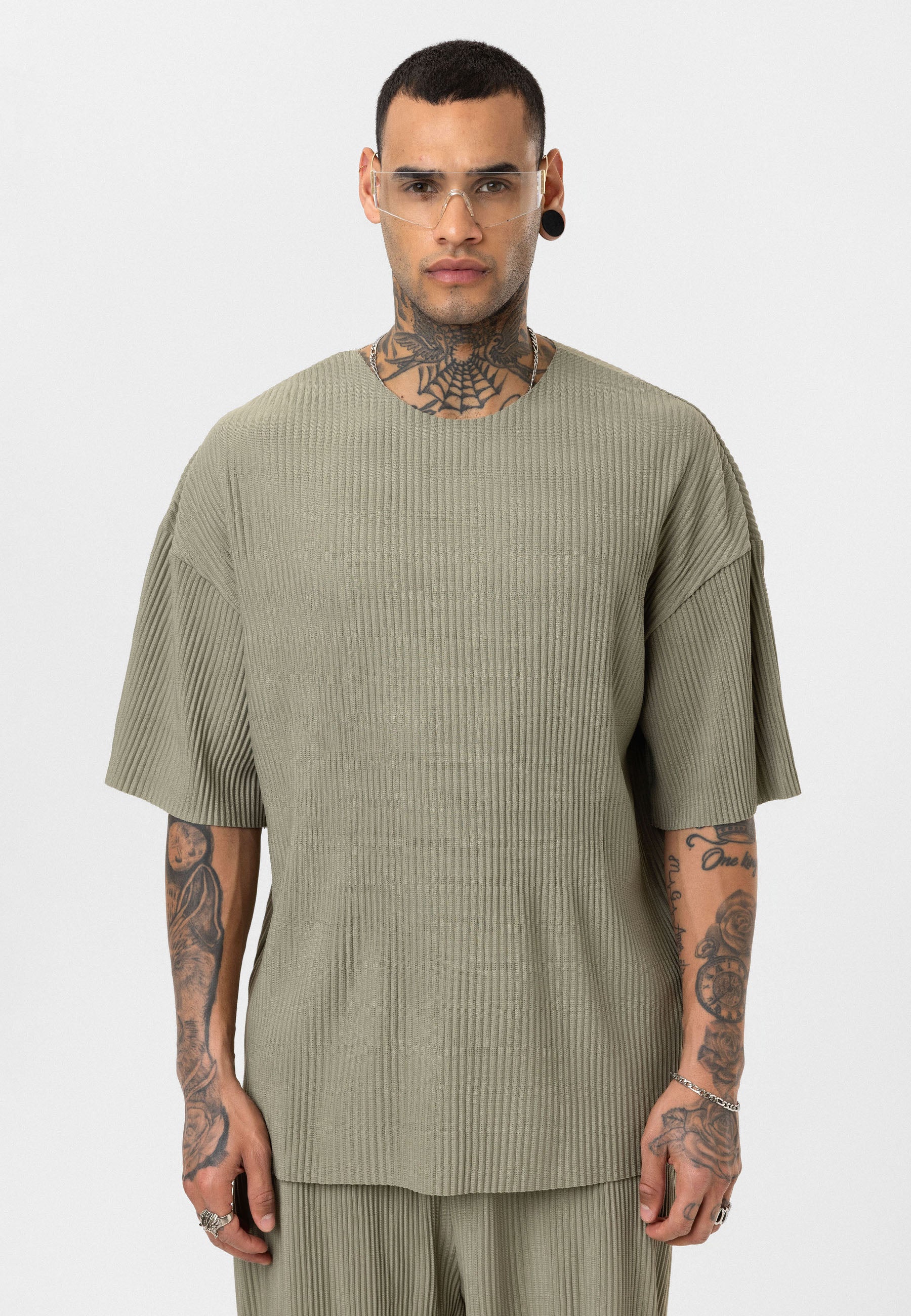 Gray Ribbed Oversized T-Shirt Trendy Casual Look