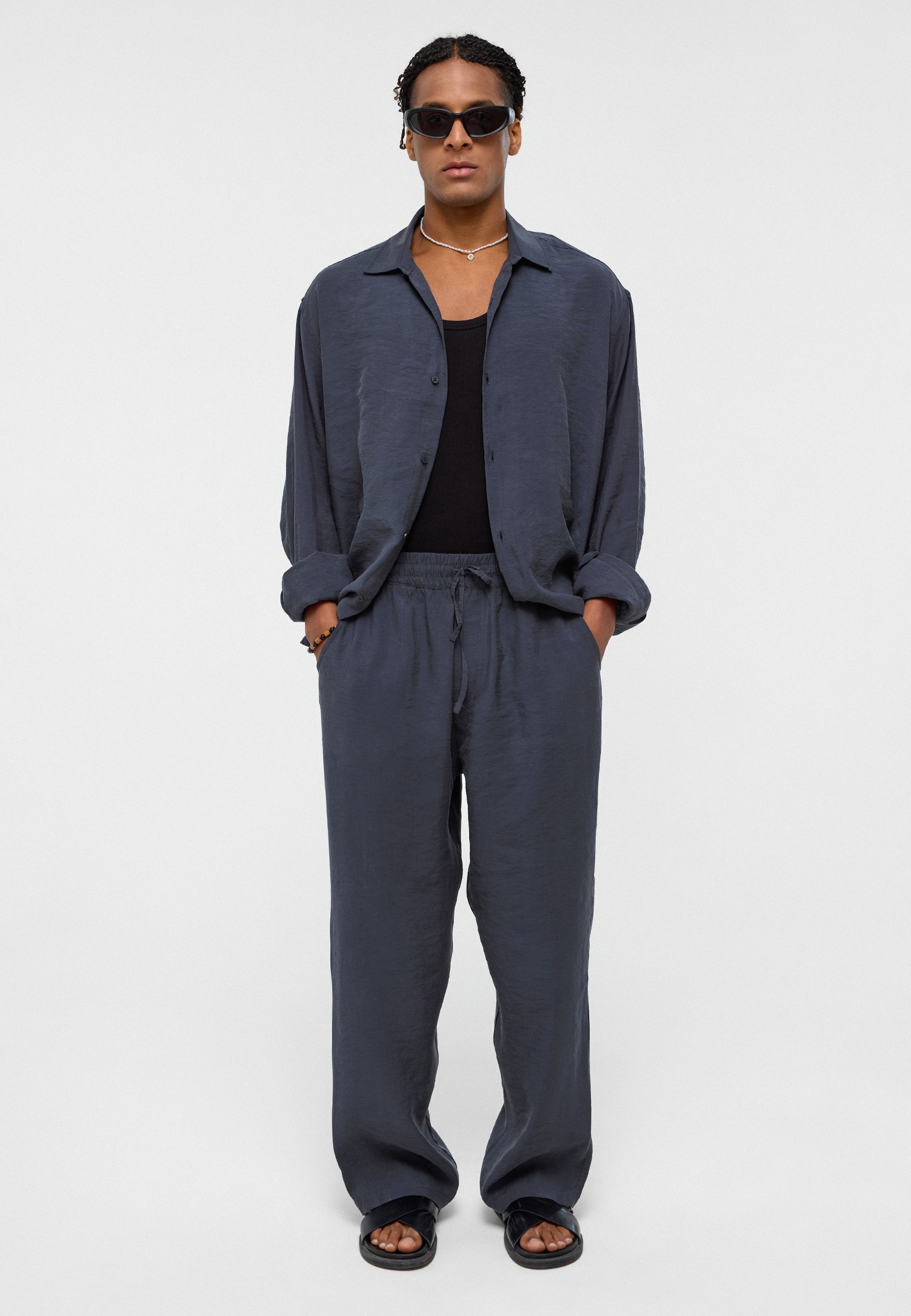 Deep Brown Modal Baggy-Fit Trousers – Lightweight Laid-Back Style