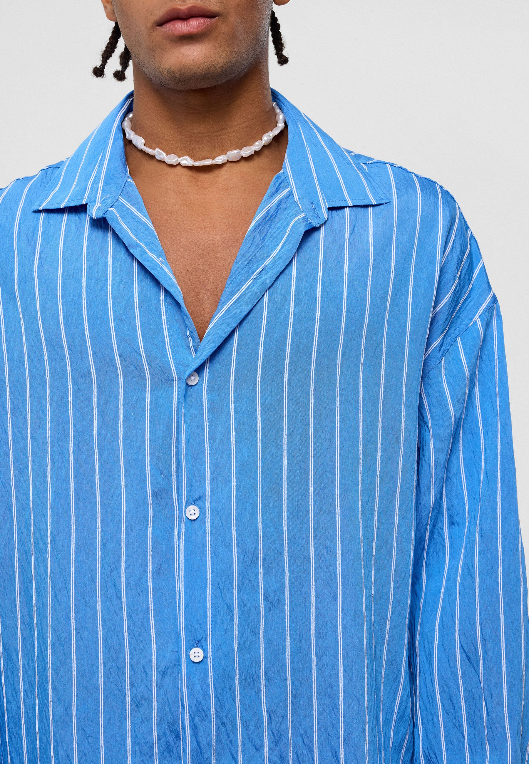 Saks Blue Striped Oversized Shirt – Breezy & Bold Everyday Style