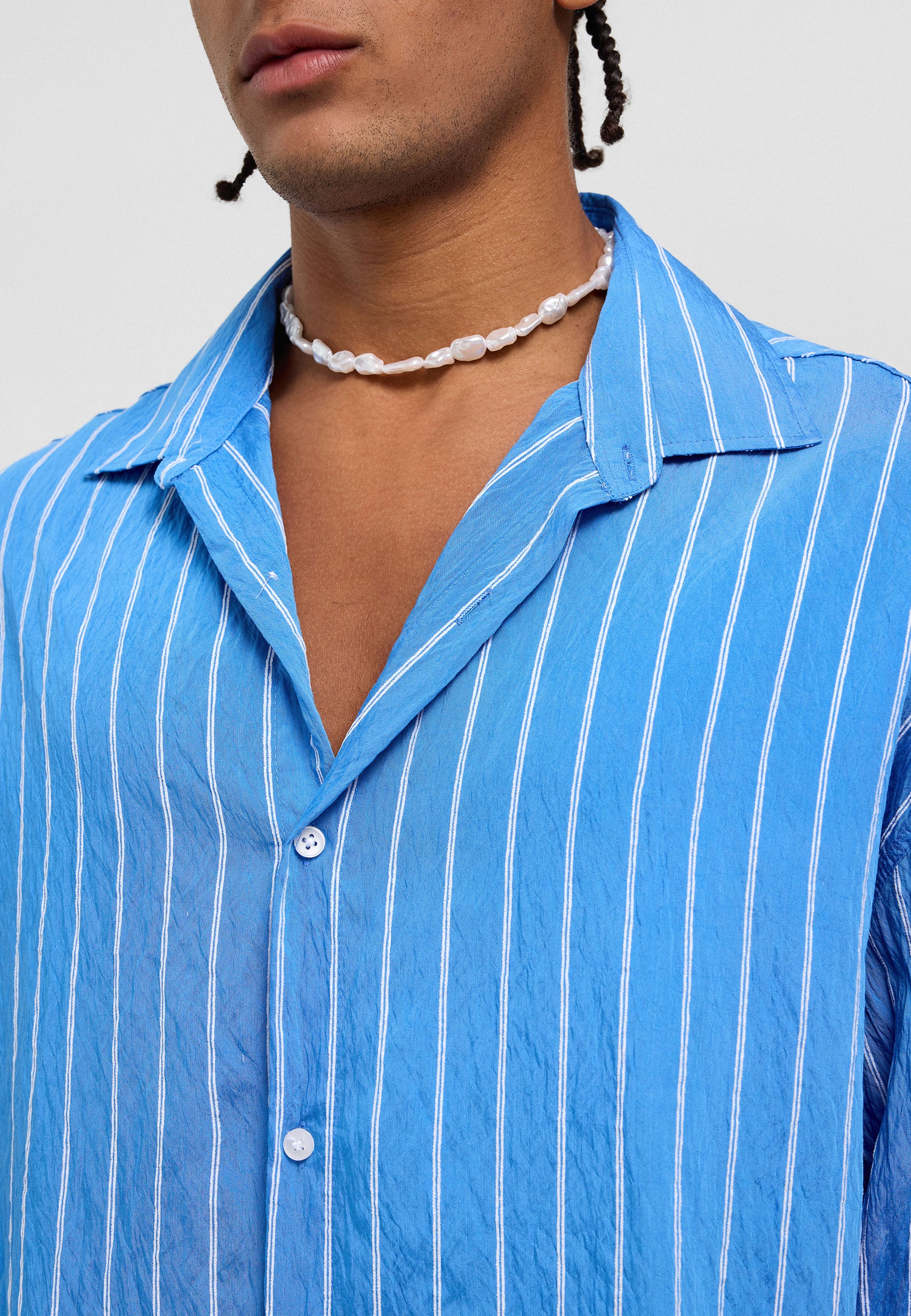 Saks Blue Striped Oversized Shirt – Breezy & Bold Everyday Style