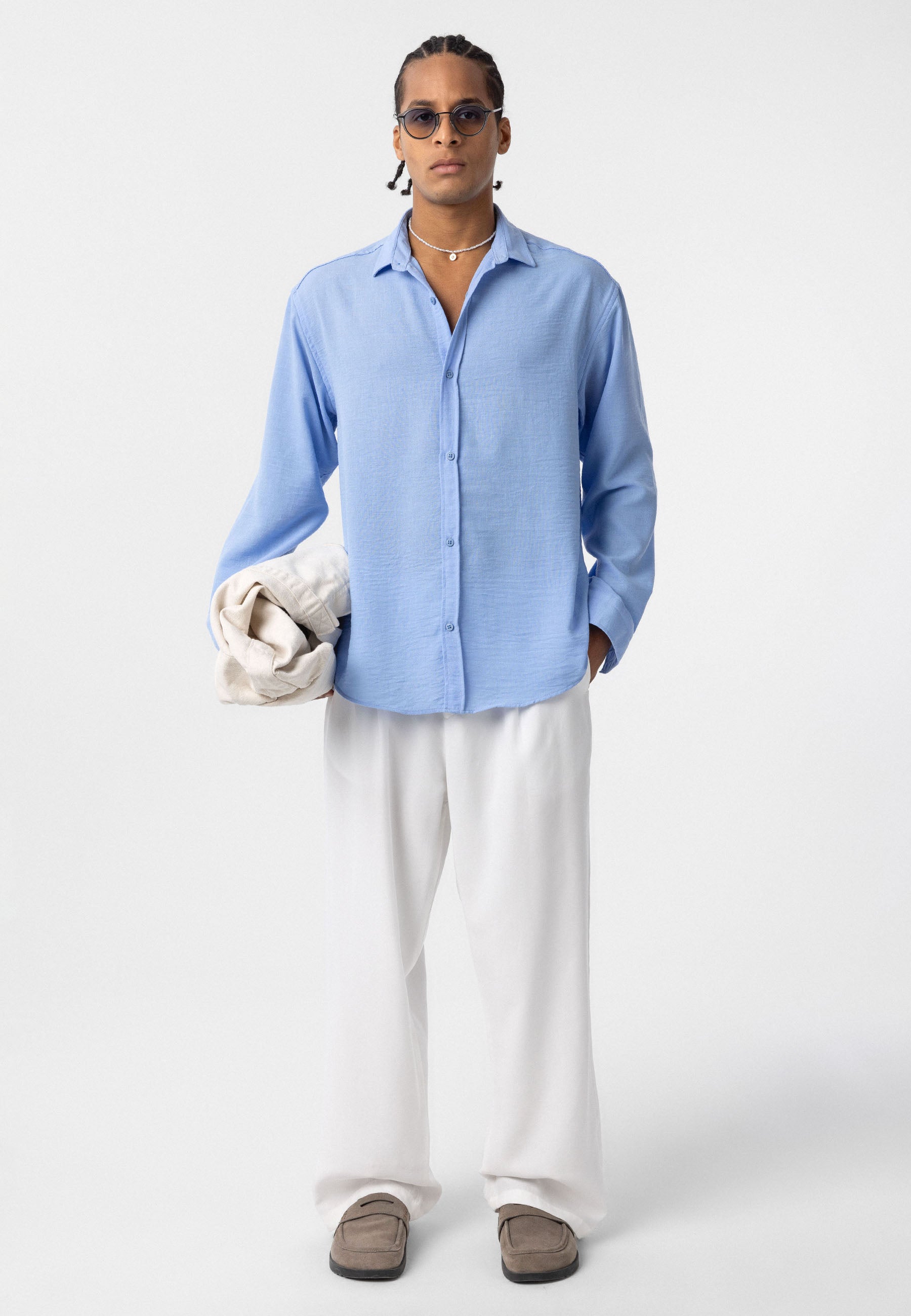 Vibrant Turquoise Oversize Linen-Look Shirt – Relaxed Summer Staple